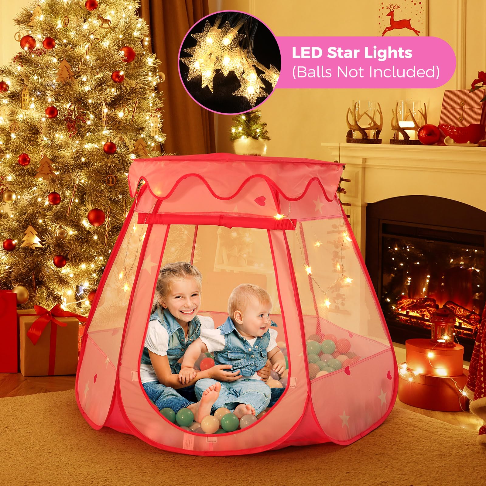 Pop Up Princess Tent with Star Light, Toys for 1 2 3 Year Old Girl Birthday Gift, Ball Pits for Toddlers 1-3, Toys for Girls with Carrying Bag, Indoor&Outdoor Play Tent for Kids