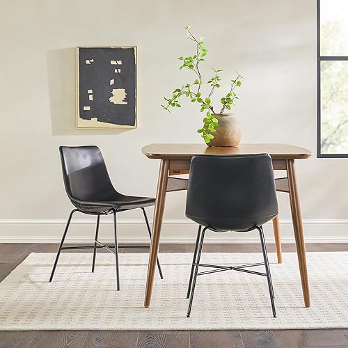 Miniatura 4 de Walker Edison Mid-Century - Silla de comedor tapizada con base en X de metal, juego de 2, color negro