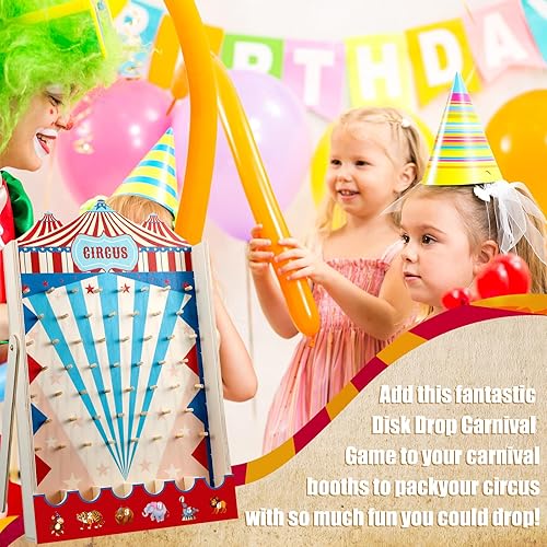 Miniatura 7 de Fulmoon Juego de gota de disco con 8 discos, Halloween, carnaval, circo, fiesta de Navidad, divertido juego de mesa familiar de madera para
