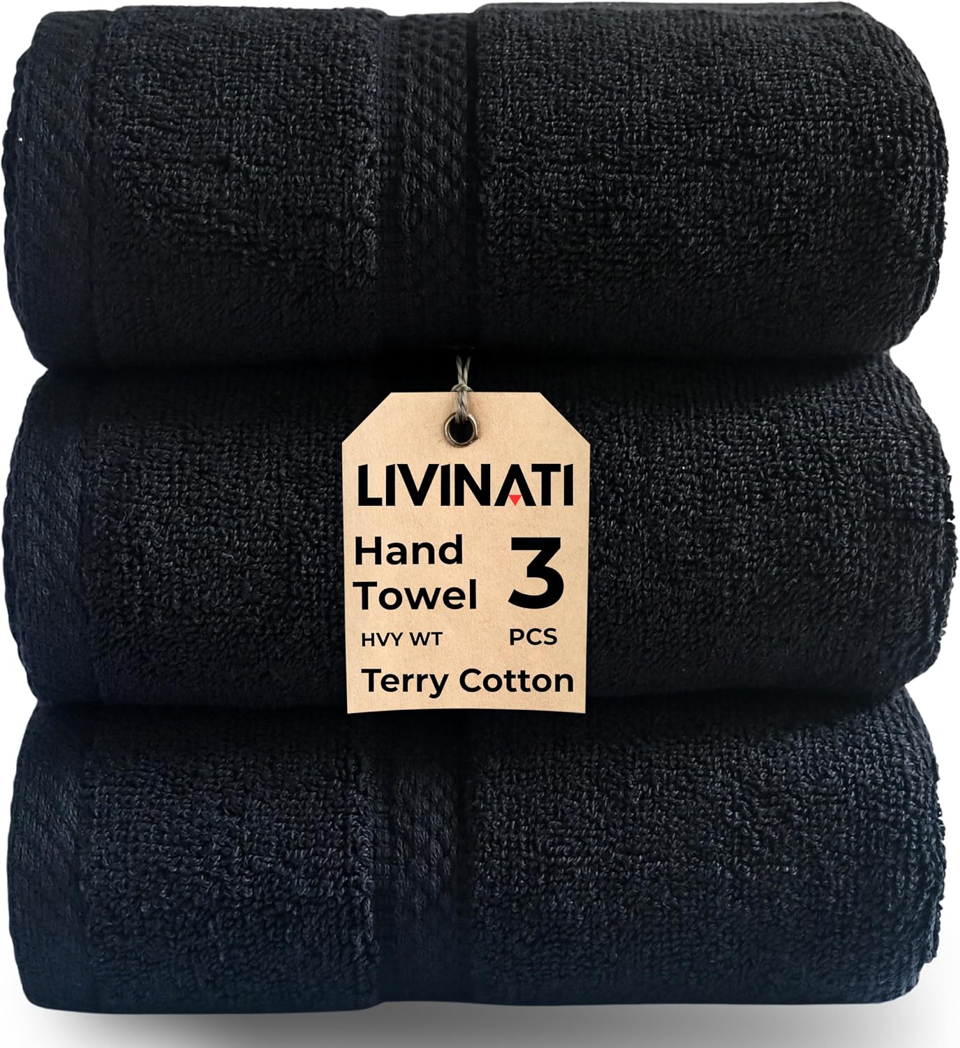 Black 100% Cotton Bath Hand Towels for Bathroom - Thick Luxury Soft Plush Fluffy Bulk Hotel Towels 3 Pack - Toallas De Mano para Baño - Size 16"X29" Medium Large Size Face Spa Handtowels Towles