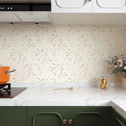 Miniatura 5 de VaryPaper Papel de contacto para encimera de mármol blanco mate y dorado, de 15.7 x 78.7 pulgadas, impermeable, para despegar y pegar, para cocina,