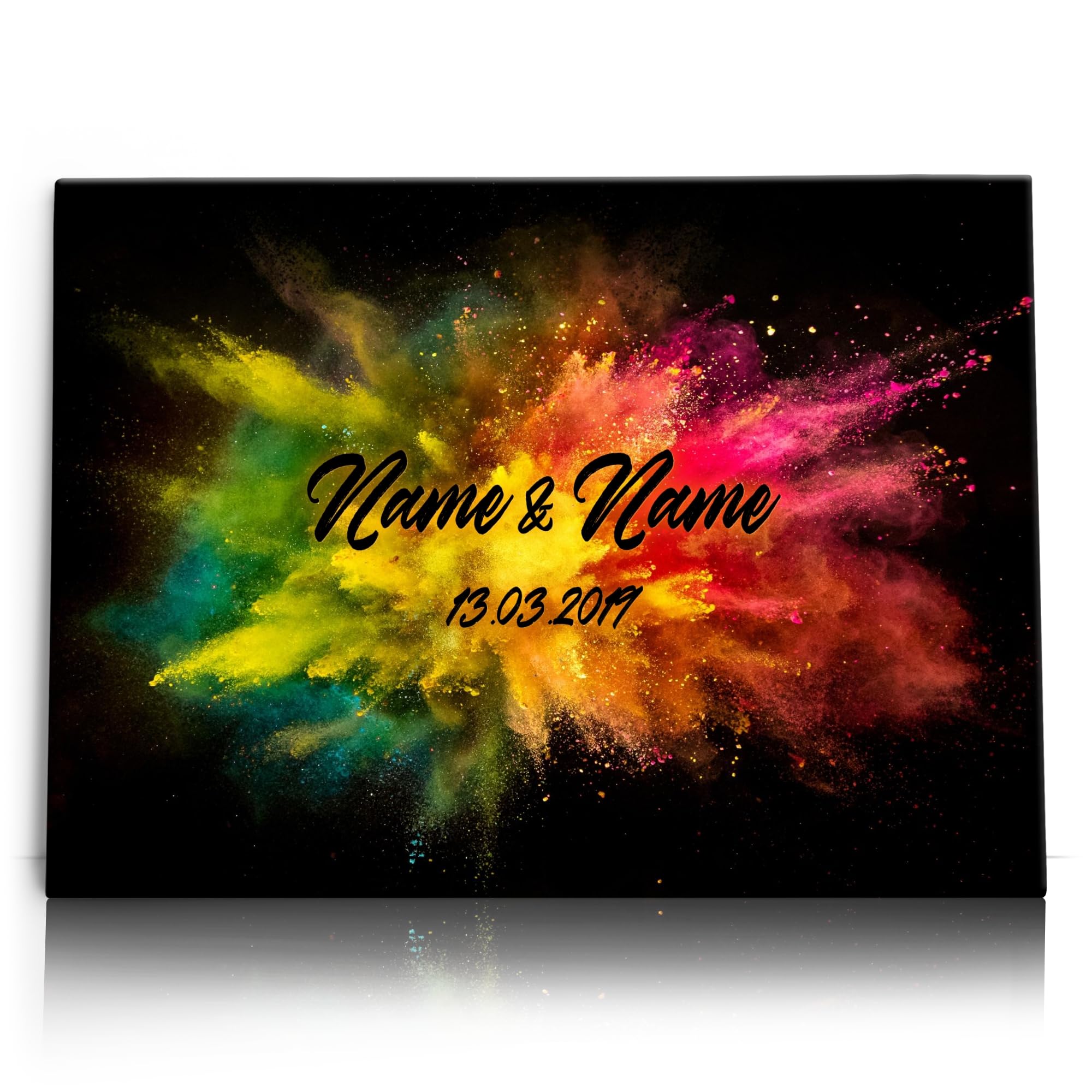 Liebesleinwand Leinwandbild personalisiert | Leinwand gestalten mit Namen und Datum Geschenk für Partner | Bunte Liebe