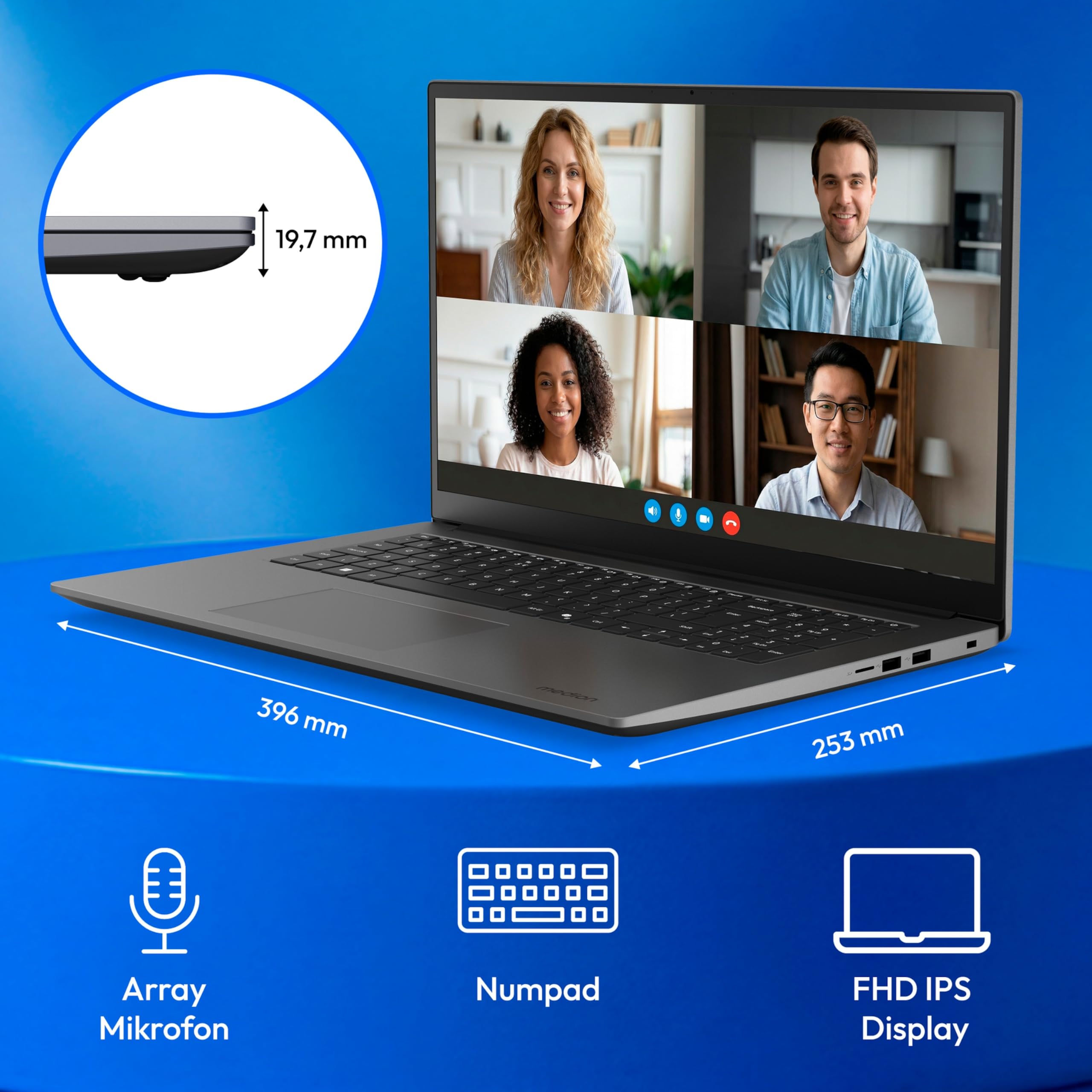 MEDION Avantum 17 E1 43,9 cm (17,3 Zoll) Full HD Laptop - Ryzen 7 7730U | 16GB DDR4 RAM, 1TB SSD, HD Webcam, WLAN, USB 3.2 Gen1 Type-C, Windows 11 Home, ohne Netzteil