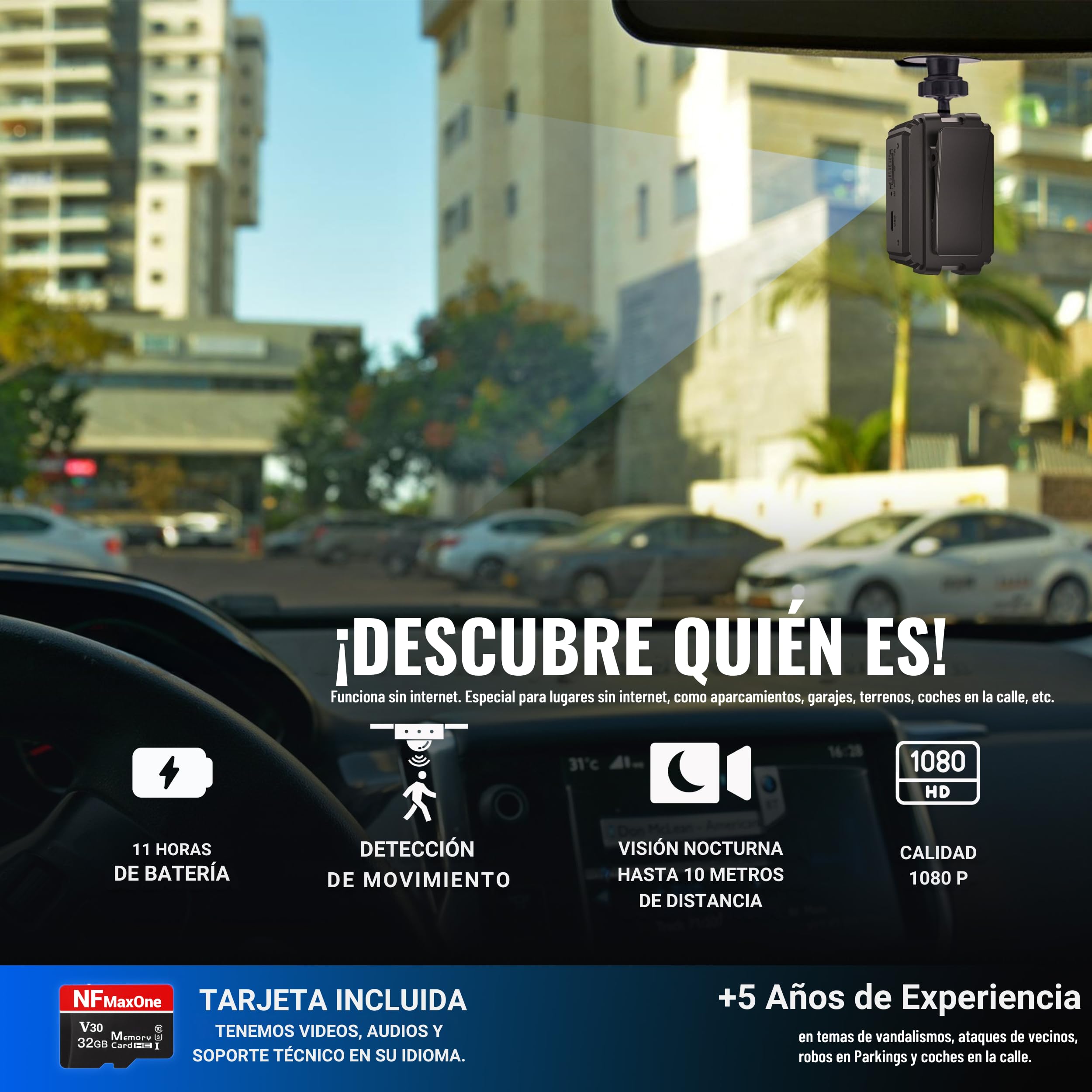 Mini Camara Espia Oculta Sin Wifi – Camara Vigilancia Coche Sin Internet Con Visión Nocturna y Detección de Movimiento, Cámara Vigilancia Sin Wifi para Coche, parking - Videovigilancia Sin Internet P