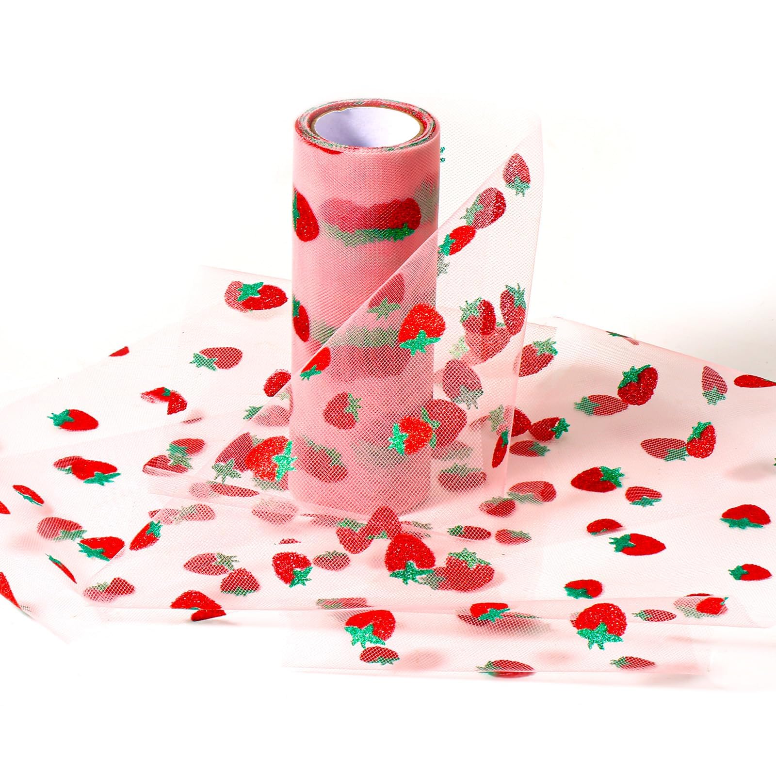 Strawberry Tulle Rolls, 6 in x 10 Yard (30 Feet), Pretty Tulle Ribbon Decorative Fabric for DIY Craft Baby Shower Birthday Party Decoration (Dark Pink)