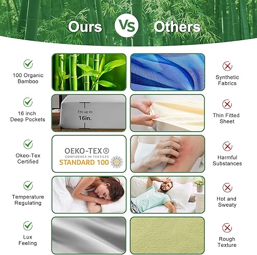 Miniatura 3 de CozyLux Sábanas de bambú tamaño King, viscosa de bambú orgánico, certificado Oeko-TEX, lujosamente suaves y refrescantes, juego de sábanas sedosas,