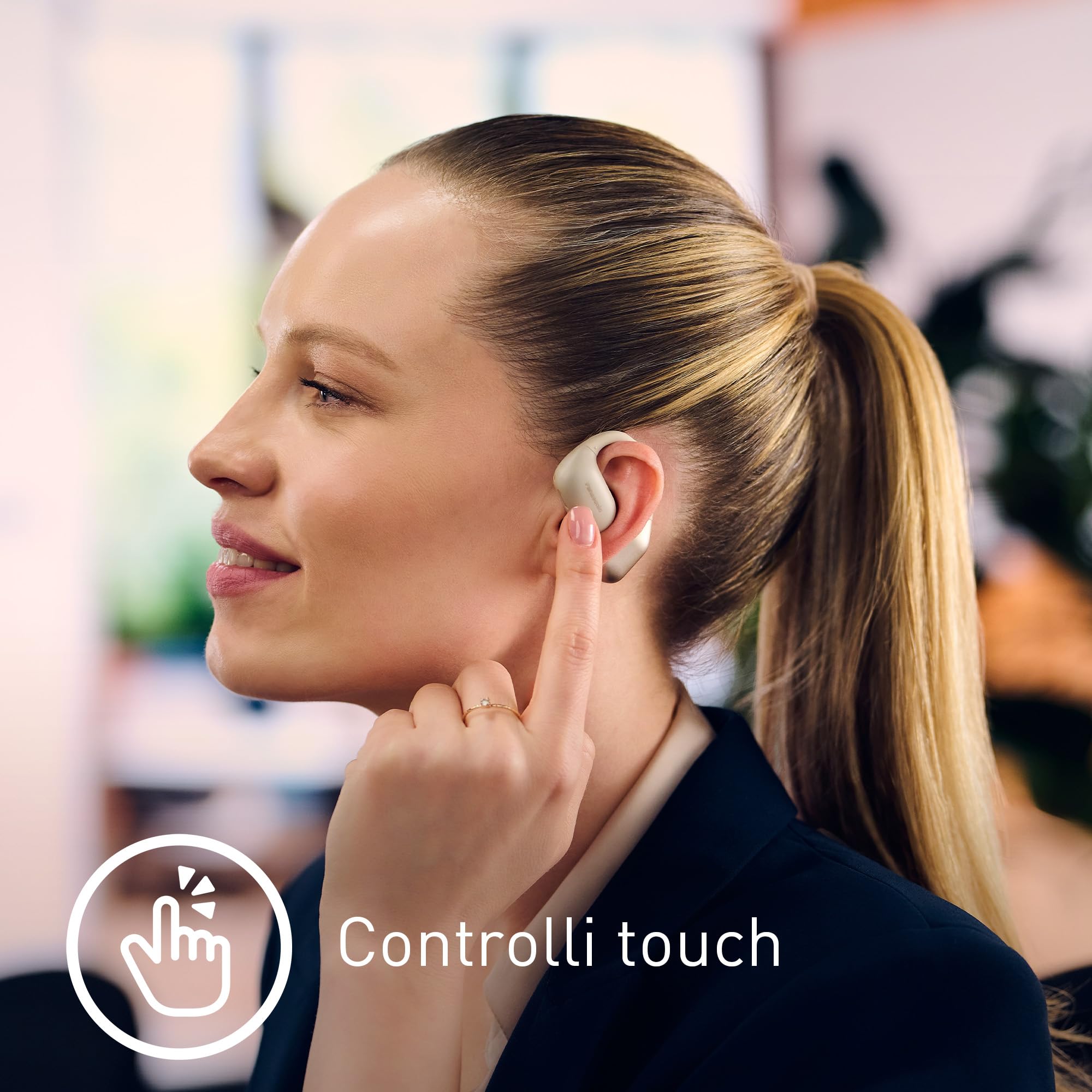 Panasonic RB-F10DE-C Cuffie Wireless Open-Ear, Auricolari wireless Sport Bluetooth con Microfono ENC, 25H di Autonomia, Bluetooth 5.4, IPX4, Controlli Touch, Beige