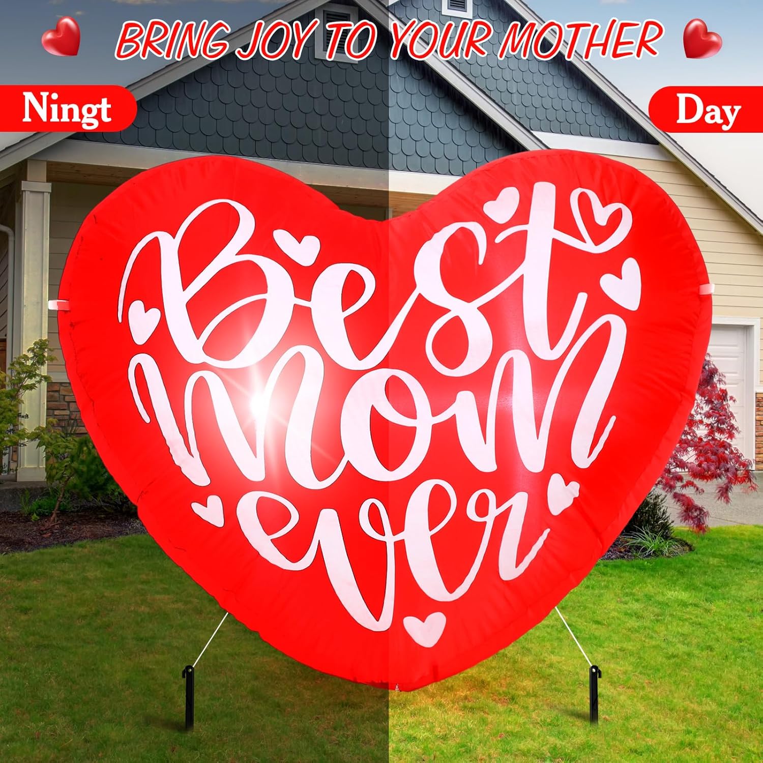 VIHOSE Happy Mother's Day Inflatables Decorations 3.9 ft Best Mom Ever Blow up Decor Heart LED Lights Inflatable Decor for Outdoor Yard Garden Lawn Decoration Mom Gifts Party Supplies