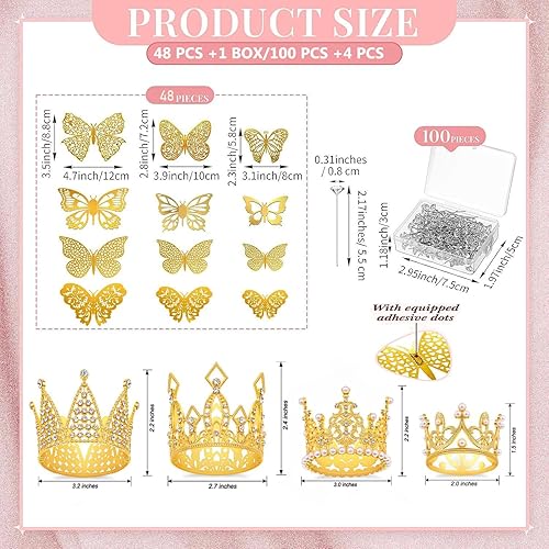 Miniatura 8 de 152 accesorios para ramo de flores, 100 alfileres de ramo de ramilletes, 48 decoraciones de pared de mariposa 3D a granel y 4 mini coronas para