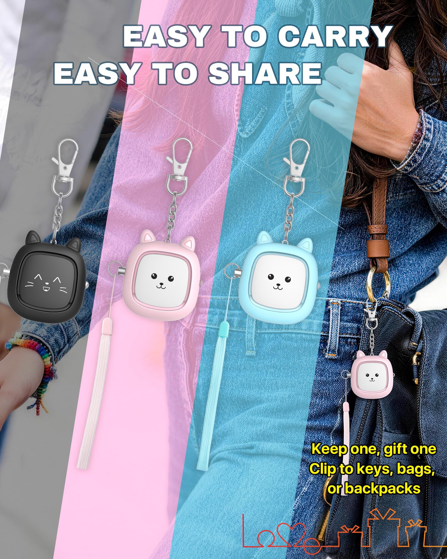 Allarme personale con suono sicuro, 130 dB, allarme di sicurezza, allarme di sicurezza con luce LED, sirena di sicurezza personale per donne, uomini, bambini, anziani, blu/rosa/nero.