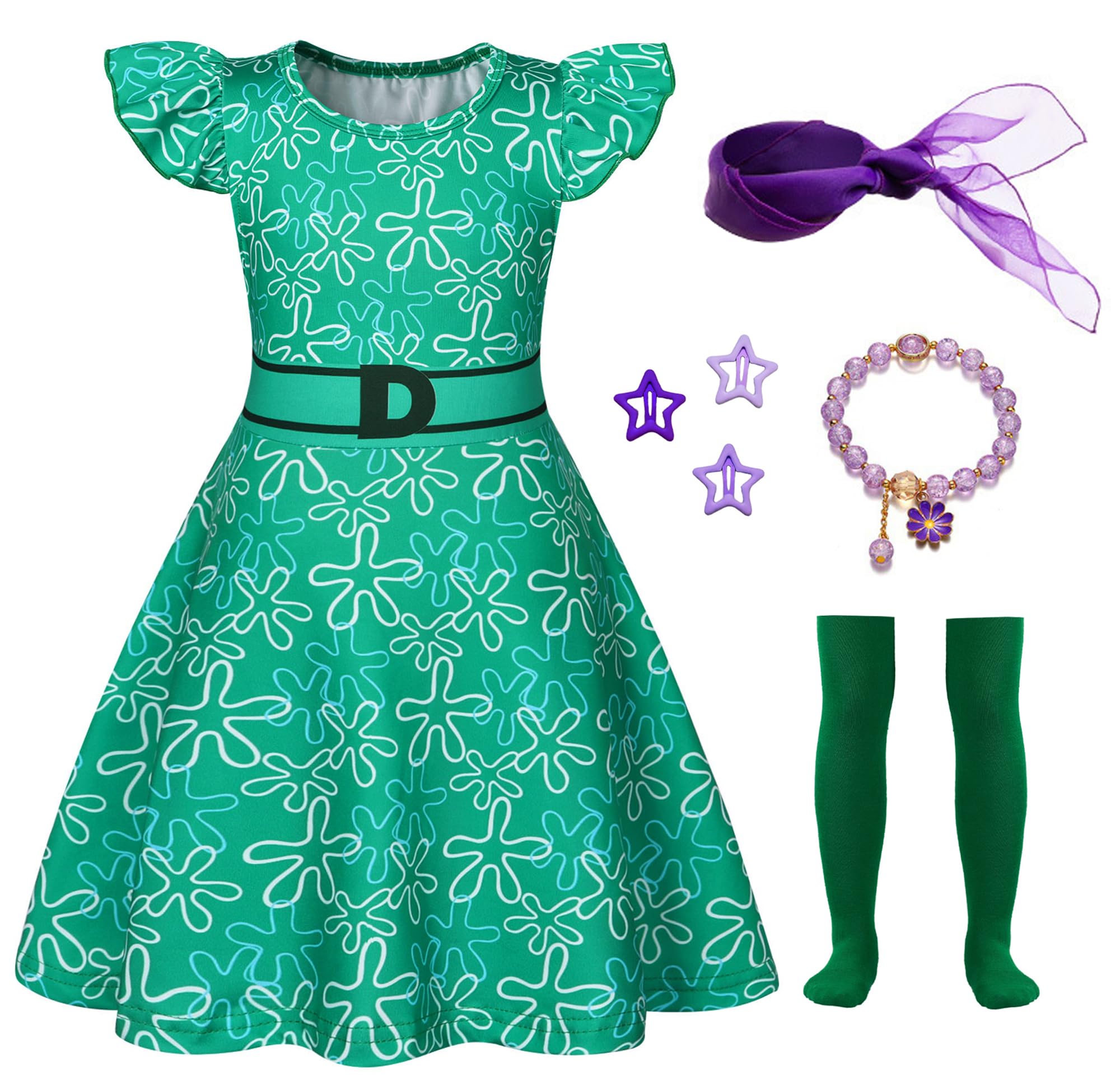 Akokvlar Girls Green Costume Cartoon Yellow Joy Costume Dress Halloween Outfit