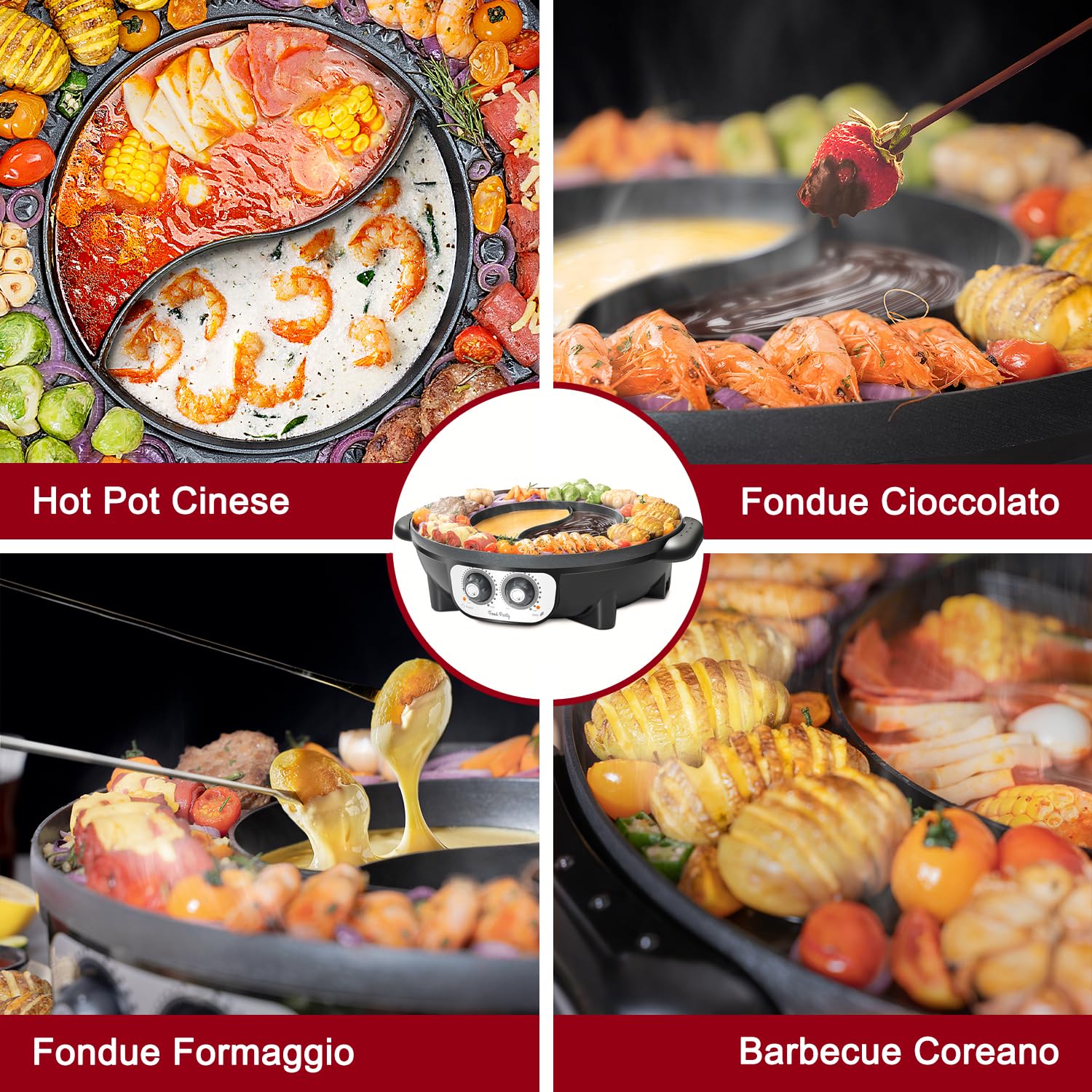 Food Party Hot Pot Elettrico Griglia Elettrica Senza Fumo 220V 2200W 2 in 1 Hotpot Cinese Pentola Calda Electri Korean Grill Barbecue Shabu Shabu Hot Pot