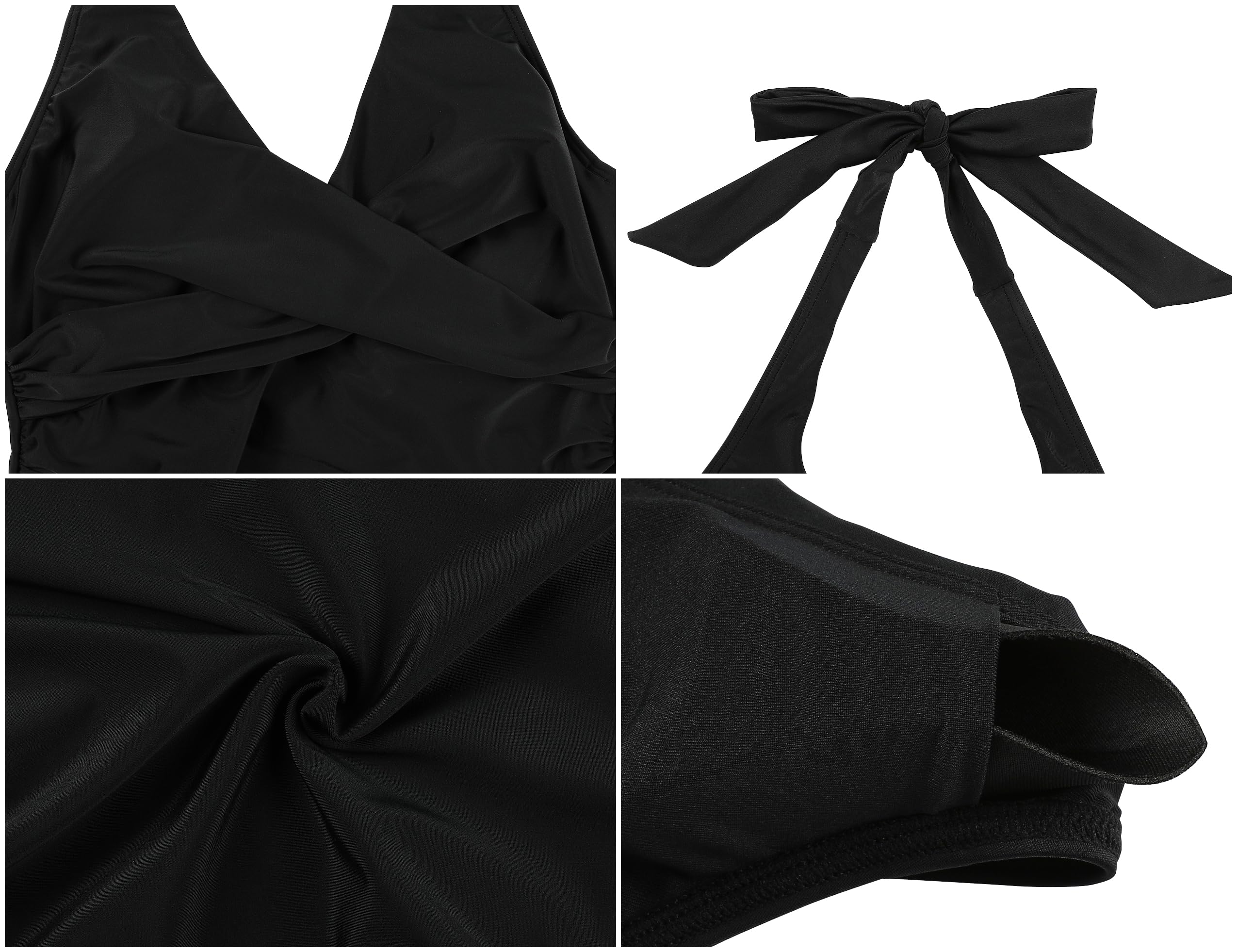 Firpearl Tankini-Top mit Bügel, gerüscht, Bauchkontrolle, Badeanzug, Tops, Neckholder, V-Ausschnitt, Badeanzug