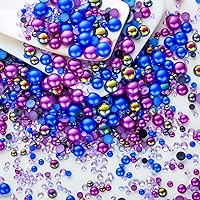 Vista 64 de 60g de perlas blancas de parte trasera plana con diamantes de imitación para manualidades, tamaño mixto de 3mm-10mm, color AB, redondas, mitad