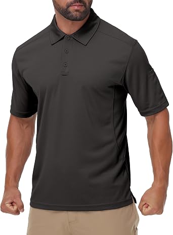 Mens Quick Dry Tactical Polo Shirt 4-Way Stretch Work Polo with Pen Pocket Sun Protection Moisture Wicking for Golf Hiking