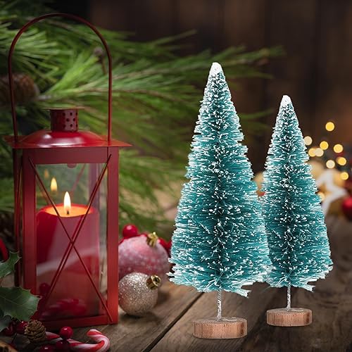 Miniatura 3 de 8 piezas de mini árbol de Navidad, pequeños árboles de Navidad artificiales con base de madera, árboles de cepillo para botellas, colores surtidos