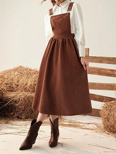 Buy chouyatou Women's Fall Corduroy Overall Dress Adjustable Strap