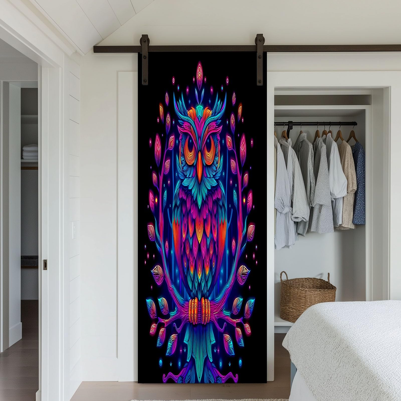 Fantasy Art naklejka na drzwi, zwierzęta, kolorowa sowa, tapeta na drzwi dla dzieci, do sypialni, 90 x 200 cm (szer. x wys.)