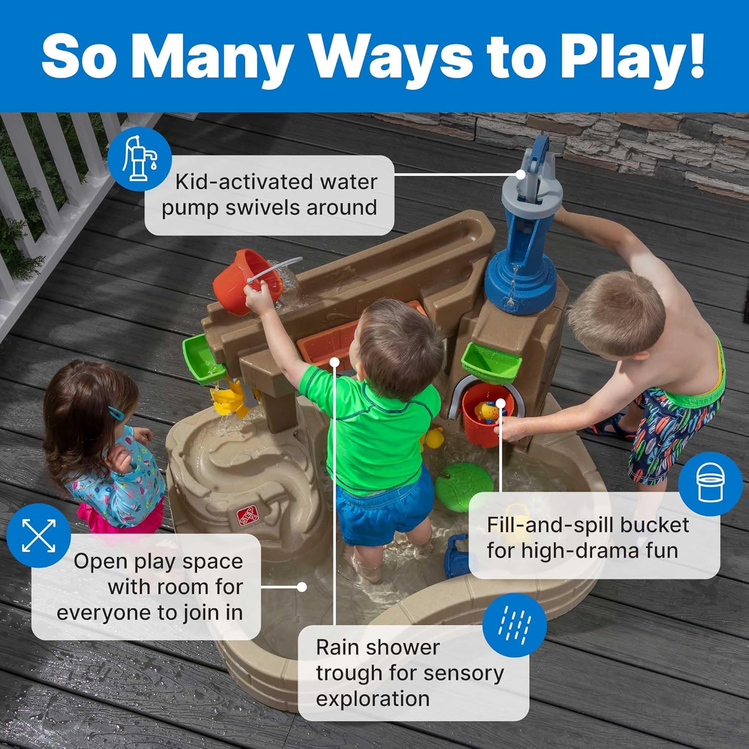 Step 2 Pump & Splash Discovery Pond Water Table, Kids Water Sensory Activity Pool, Summer Outdoor Toys, 10 Piece Toy Accessories, For Toddlers 2+ Years Old