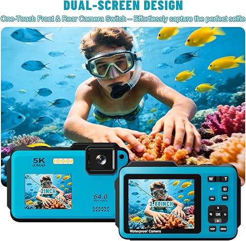 Miniatura 5 de Cámara digital subacuática 5K, cámara impermeable de 64 MP, cámara flotante de 16 pies para esnórquel, buceo, surf, natación y kayak, enfoque