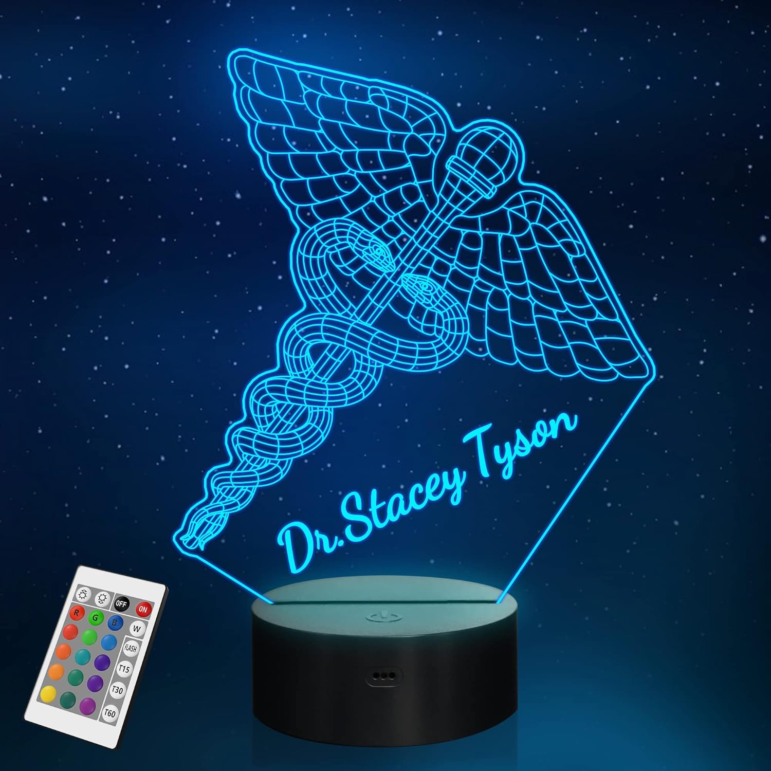 YuanDian Personalised Doctor Gifts, Doctor Symbol Caduceus 3D Night Light Illusion Lamp with Remote 16 Color Change Decor Lamp,Unique Gift Idea for Dentist, Dental, Medical, Hygienist, Doctor
