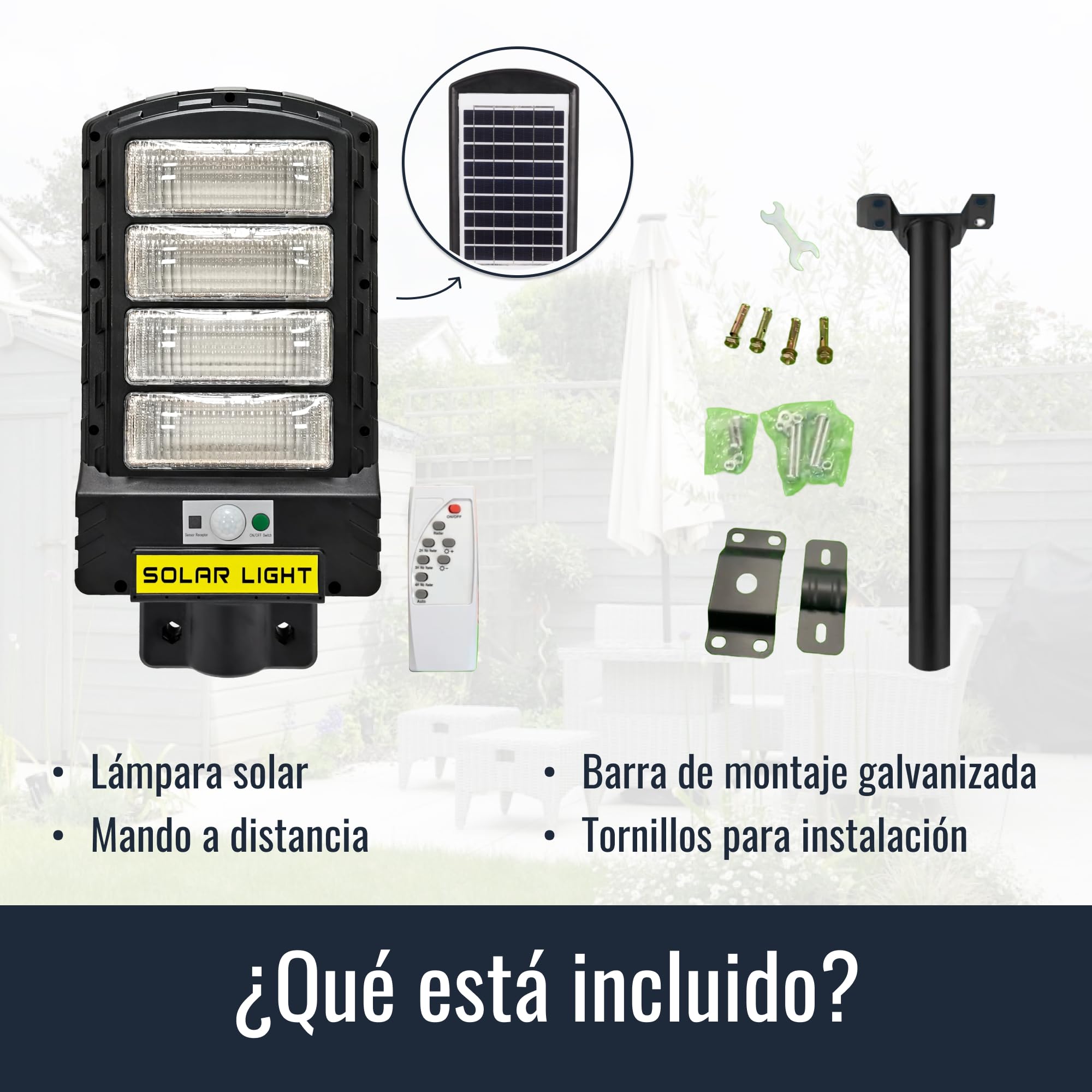 Farola Solar Exterior LED 300W | Lampara Solar Exterior Jardin | Luz Solar Exterior | 6000 Lúmenes | 48H Autonomía | Mando a Distancia | IP65 Impermeable | SET de Montaje Incluido (4)
