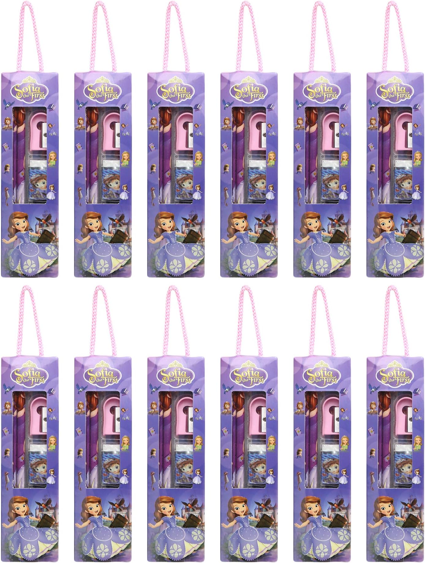 Asera Sofia Cartoon Design Stationery Gift Pack for Kids Birthday Return Gifts Theme Party (Pack of 12) (Pink)