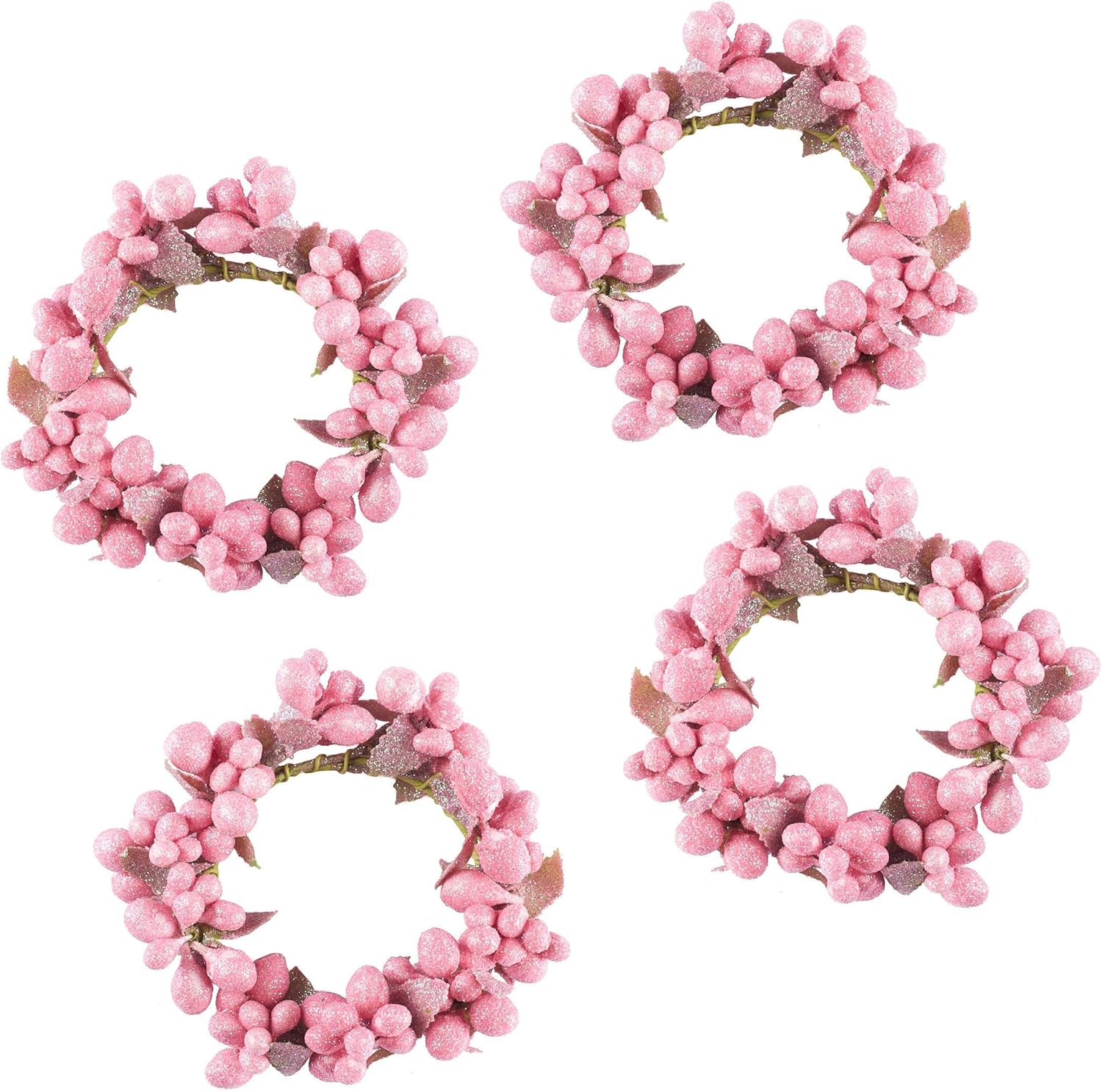Factory Direct Craft Group of 4 Artificial Pink Glitter Candle Rings for Spring Decorating and Easter Displays