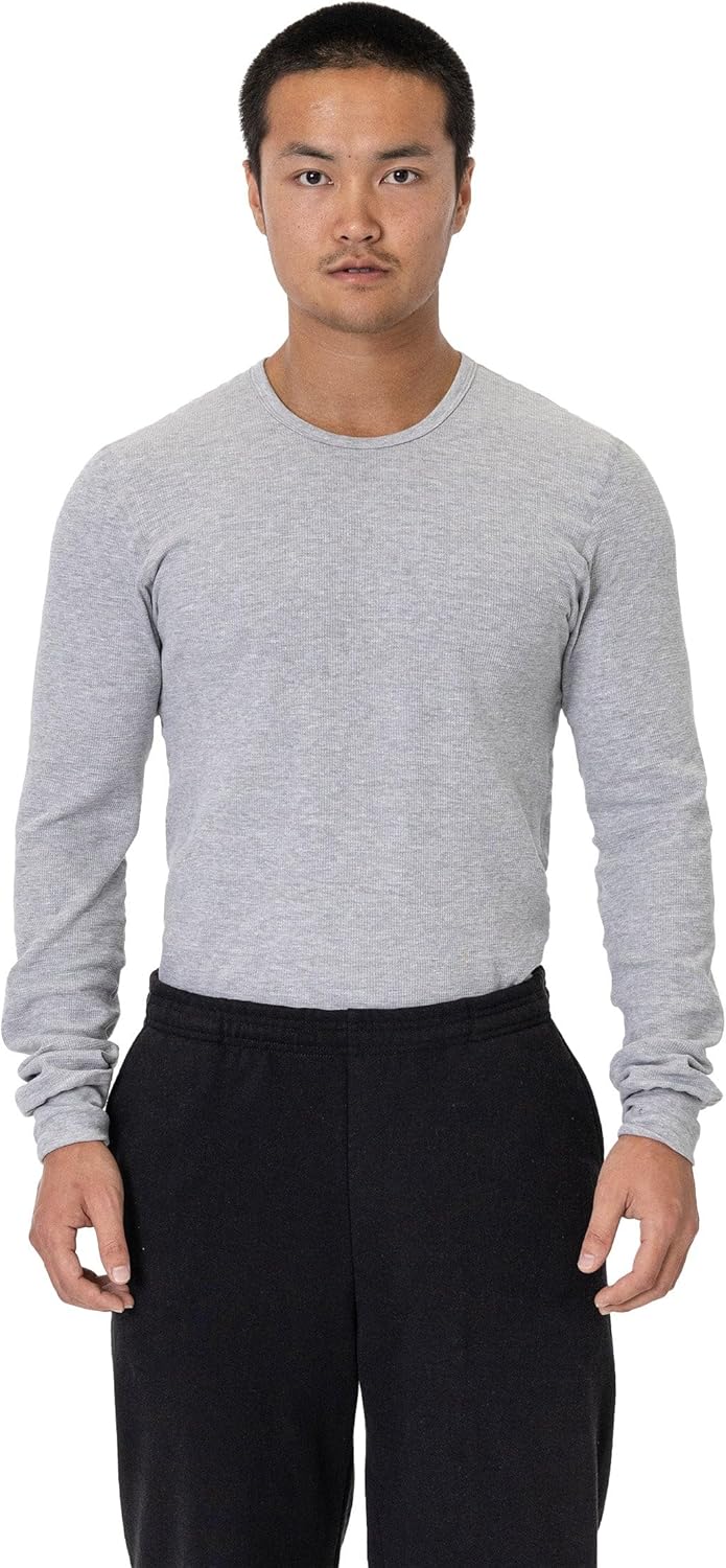 T407 Poly-Cotton Thermal Long Sleeve Crewneck - Unisex, Waffle Knit, USA-Made