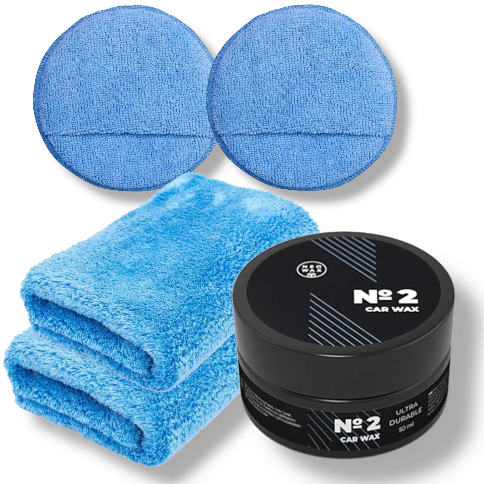 NEOWAX No.2 Coating Wax Car Wax Autowachs Versiegelung Set | Lackschutz Autowachs | wasserabweisende Lackvesiegelung mit 2 Mikrofaser Poliertücher & 2 Mikrofaser Applikatoren 50ml