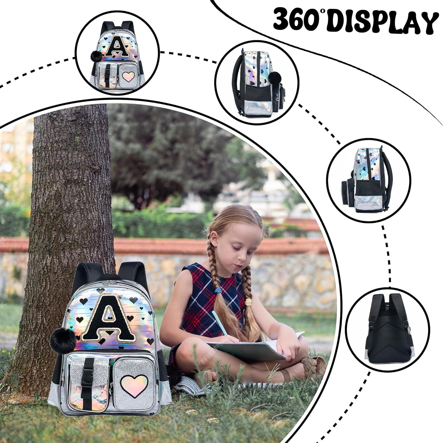 Meetbelify Backpack for Girls Backpacks with Lunch Box Pencil Case for Elementary Student Kids School Travel Bag for Girls Ages 6-8 Years Old Black A