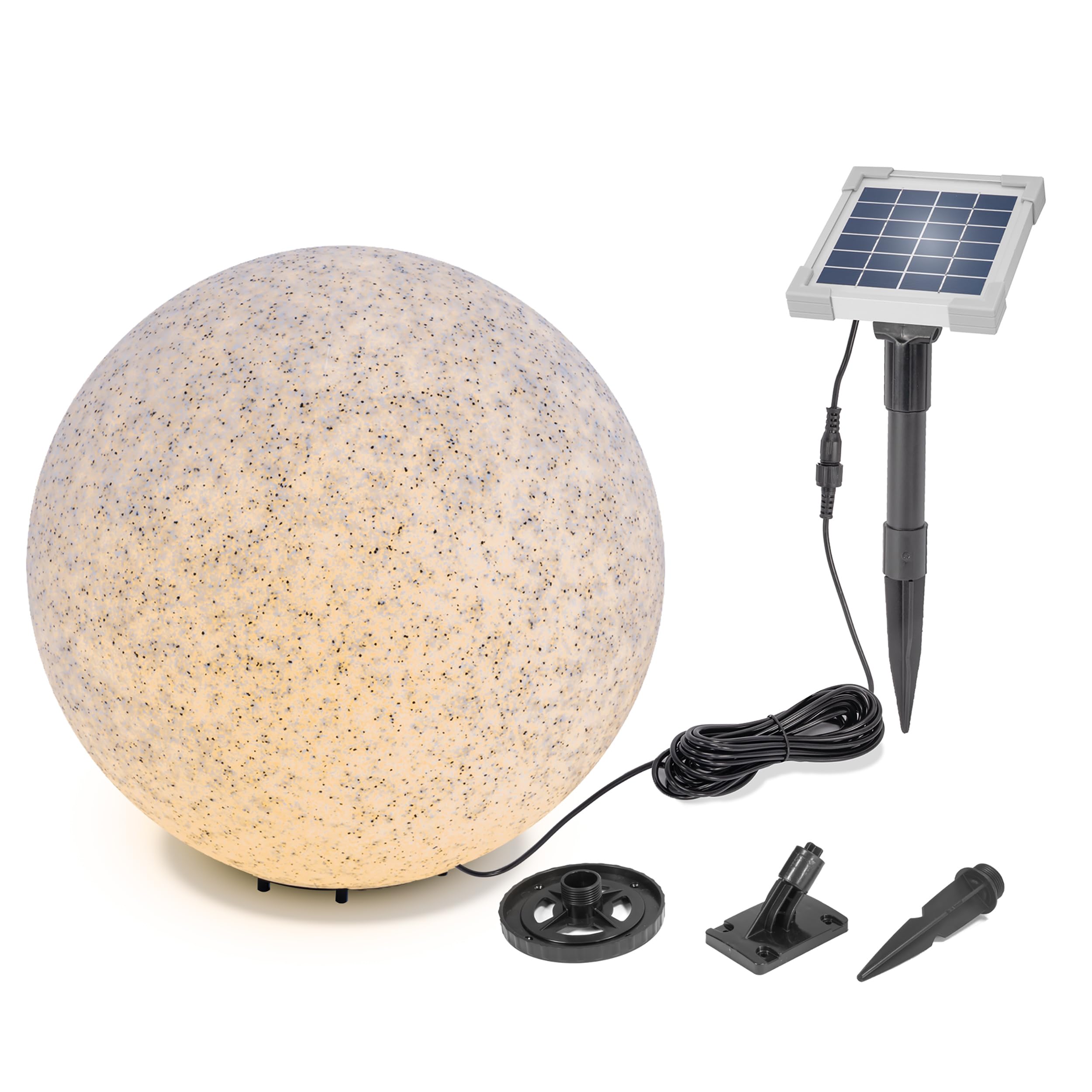 Esotec Solar Stein-Leuchtkugel, D=50cm, 9 Leuchtfarben, Dauer oder Wechsellicht, Akku, Solarmodul, Erdspieß, Solarmodul-Wandhalterung, Schraubbefestigung, Solarkugel, Solarstein, winterfest 106119