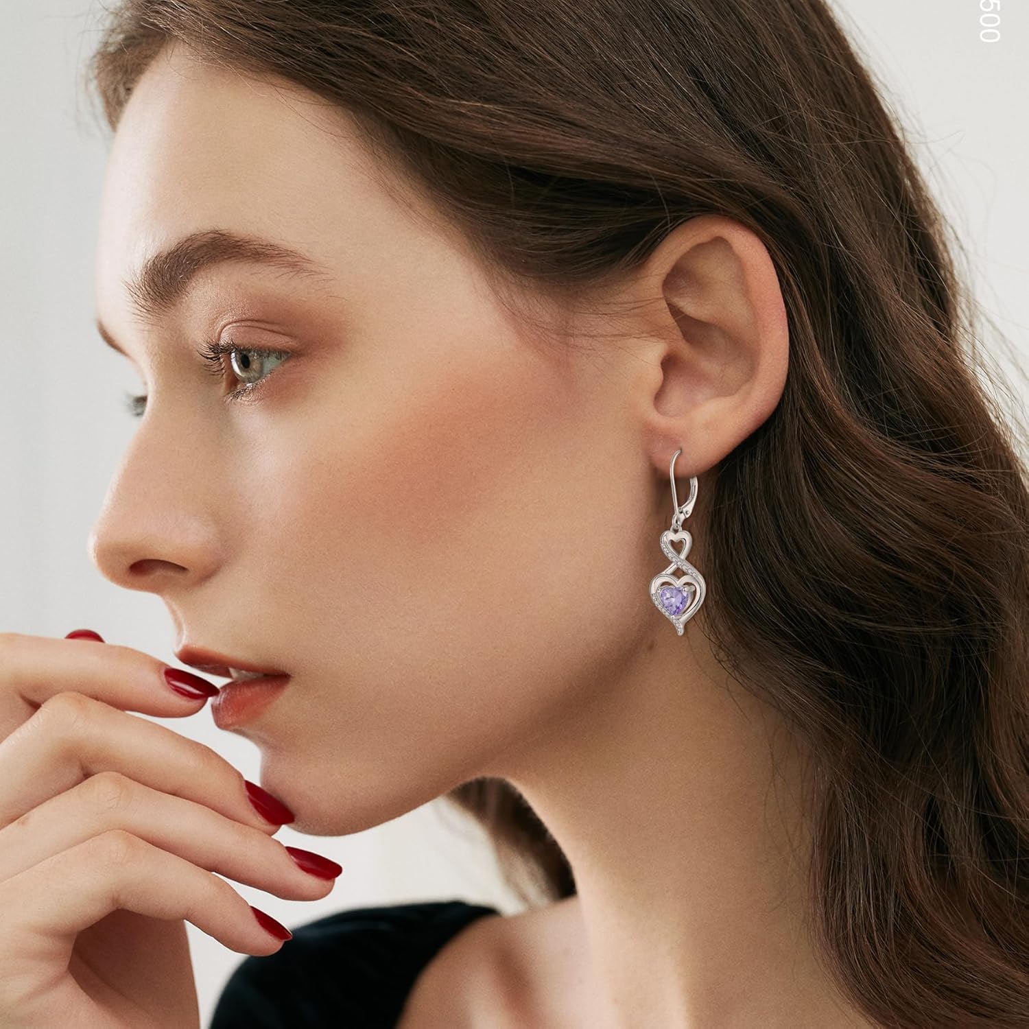 Heart Birthstone Earrings 925 Sterling Silver Infinity Dangle Drop Leverback Earrings Jewelry Gifts for Women - Image 3