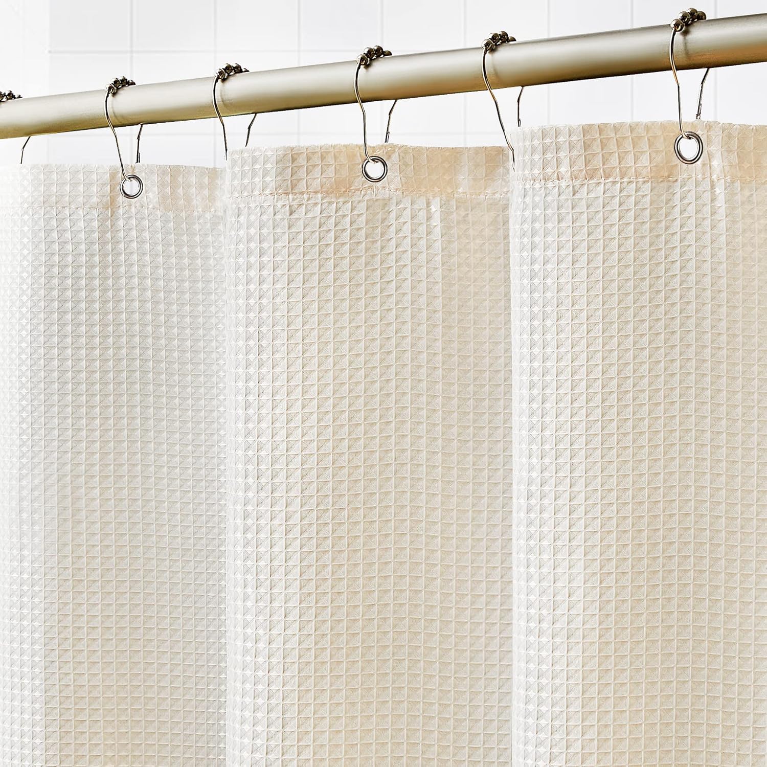 Beige Waffle Stall Shower Curtain,Heavy Duty Fabric Shower Curtains for Bathroom