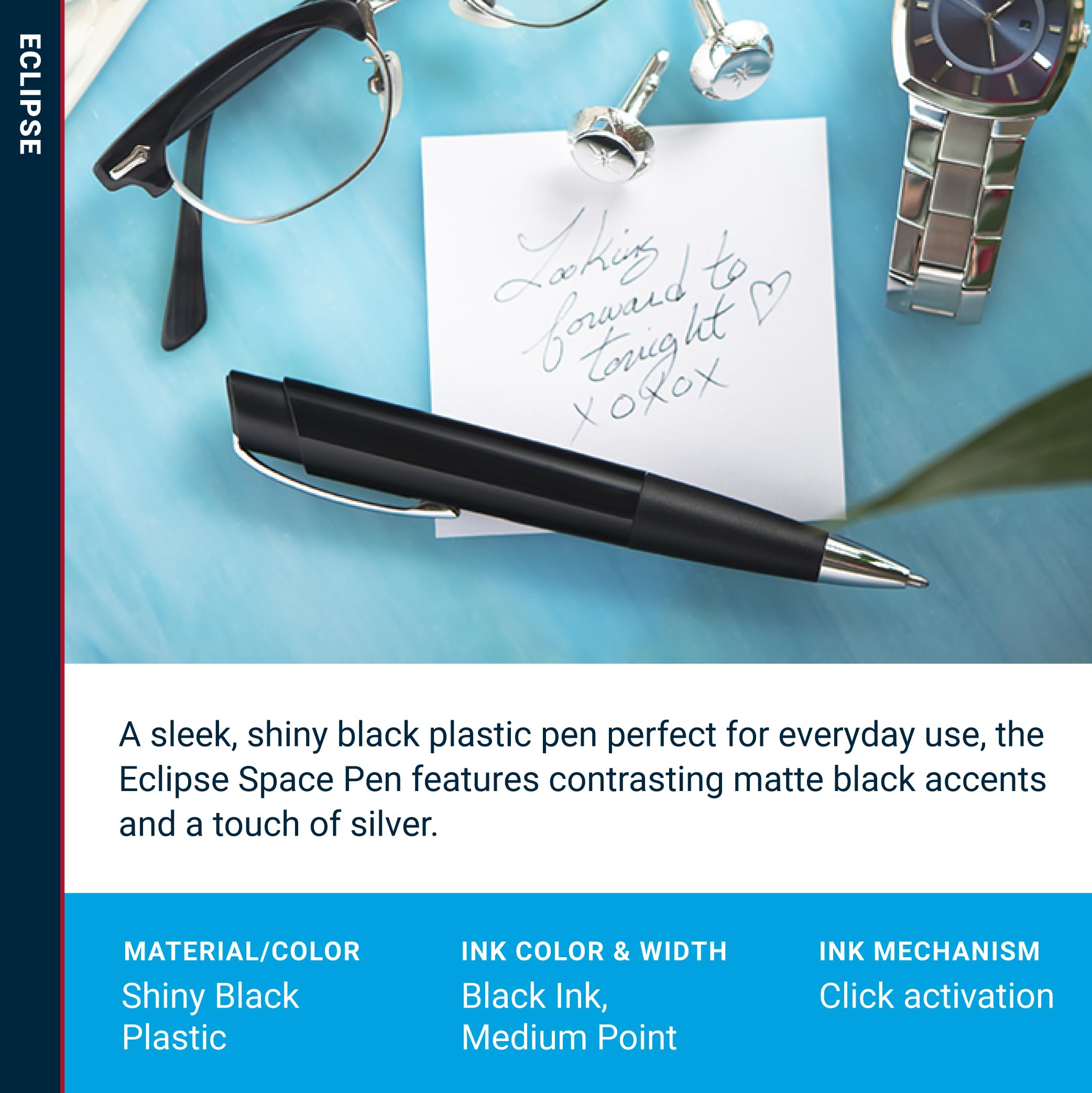 Fisher Space Pen Eclipse Space Pen Ballpoint Black Ink Shiny Black Pocket Clip — view 3