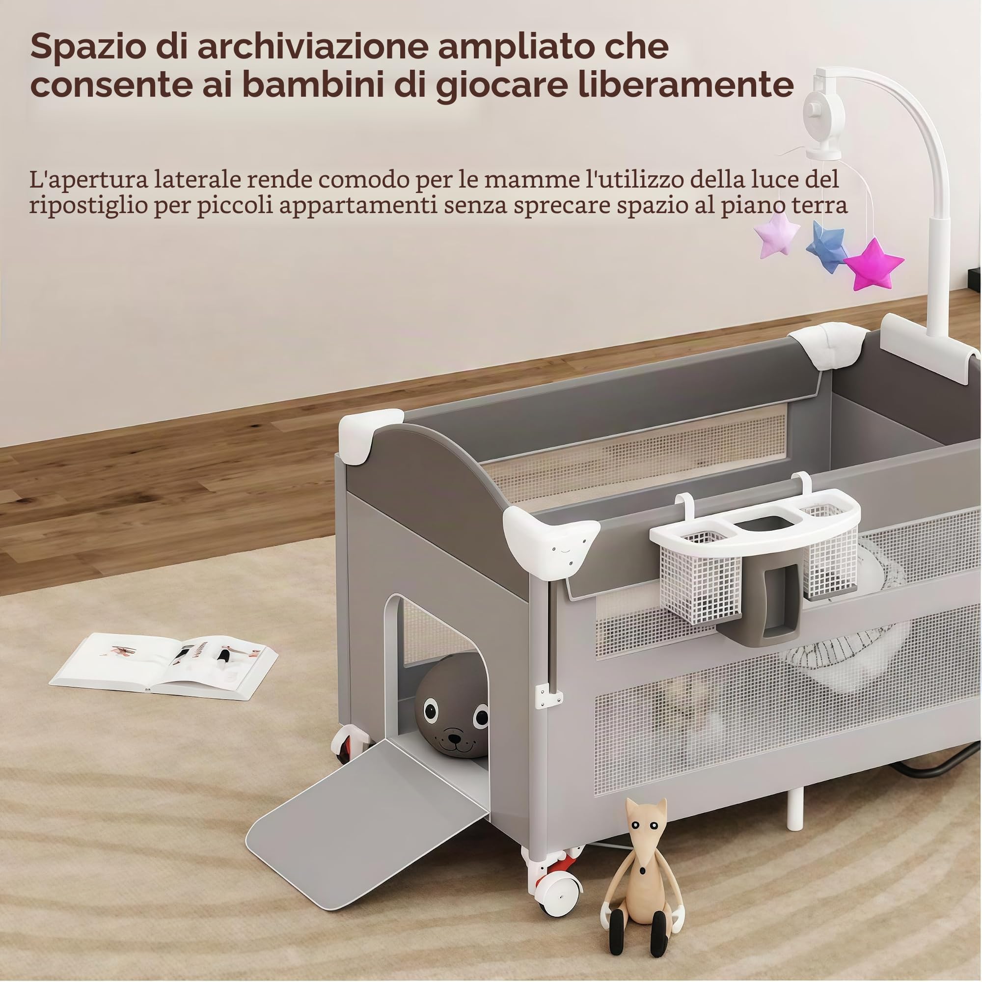 Lettino da Campeggio per Bambini, Lettino Culla Neonato da Campeggio, Pieghevole Portatile da Affiancare al Letto, Ampio Spazio per Giocare con Materasso e Fasciatoio (6602 Black with Net)