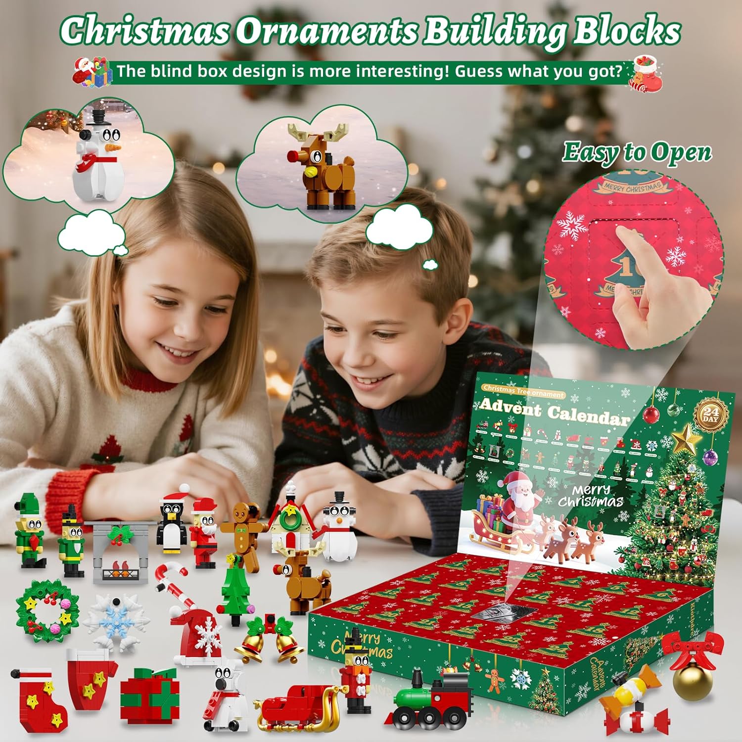 Advent Calendar 2026 Christmas Ornaments Building Set Compatible with Lego, Santa Wreath Gingerbread Reindeer 24-IN-1Building Toy, 24 Days Countdown to Christmas Toys - Gifts for Kids Boys Girls