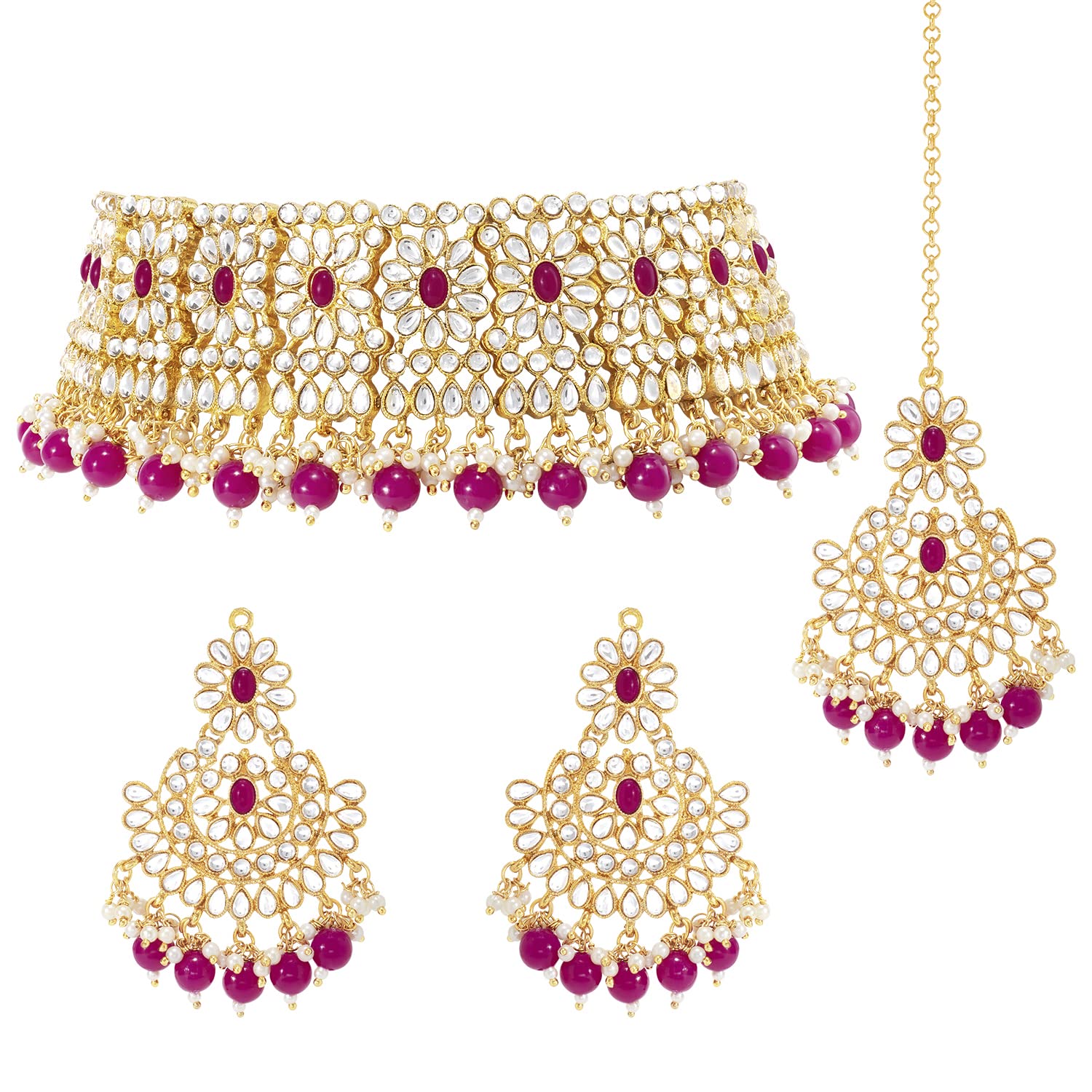 Peora Green Crystal Choker Floral Necklace Chandbali Earring Maang Tikka Jewellery Set for Women (B09FFCBHKS) Amazon Price History, Amazon Price Tracker