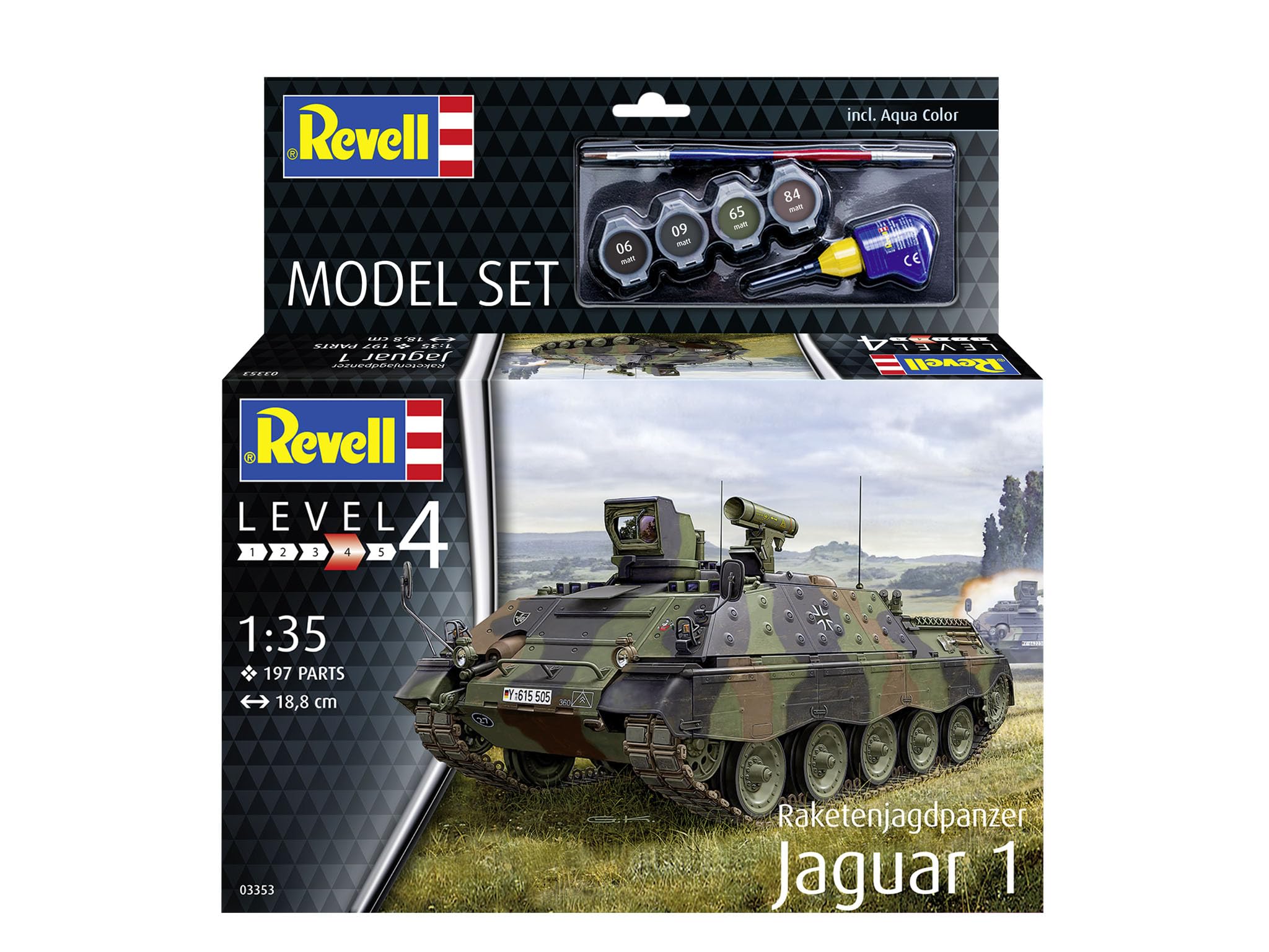 Revell Model Building I Model Set Rocket Hunter Panzer Jaguar 1 I zestaw konstrukcyjny I skala 1:35 I 197 elementów, zestaw rzemieślniczy, 12 lat, szczegółowy model I pojazd wojskowy, autentyczna