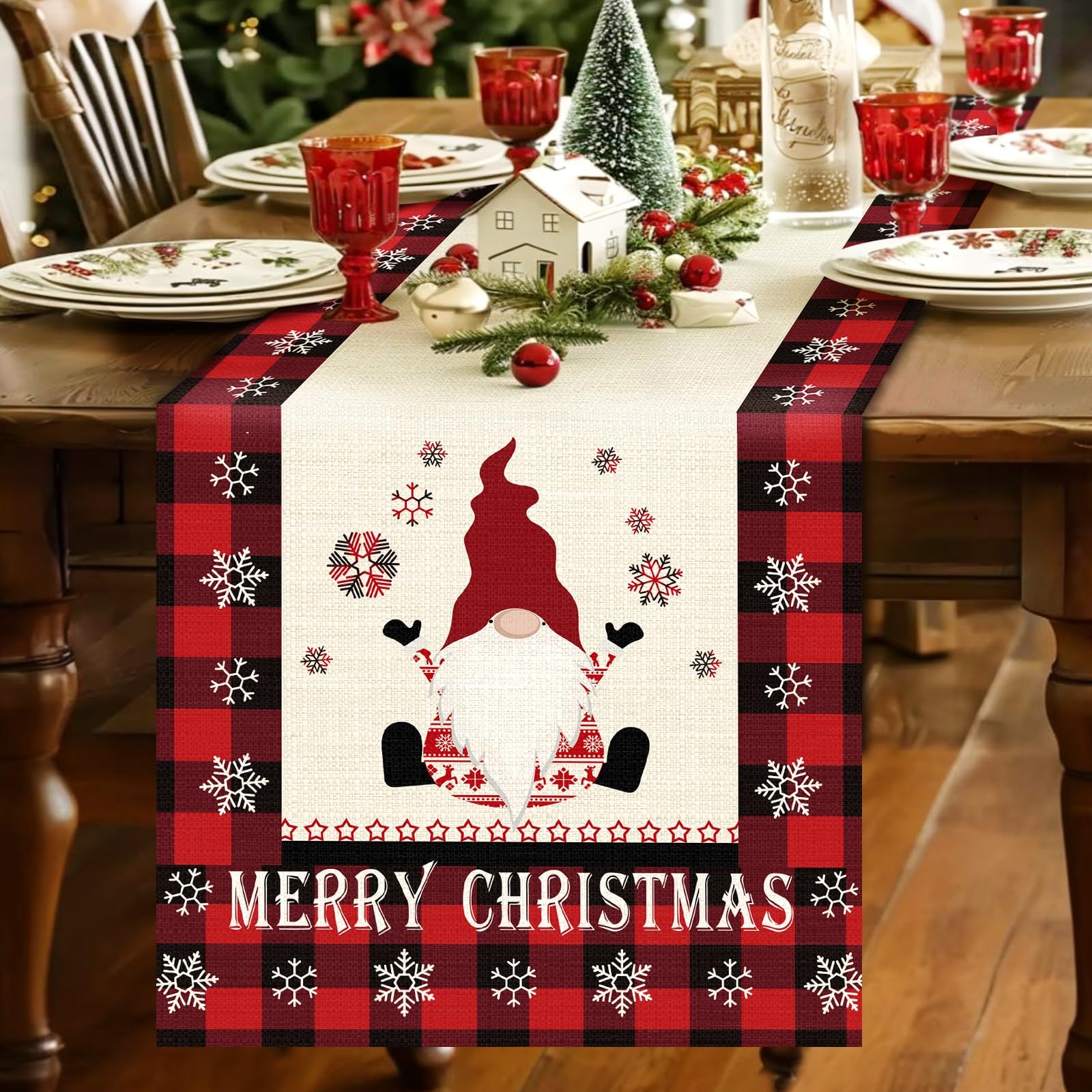 Zemolo Nappe Noël Chemin de Table en Coton et Lin de Noël Décoration de ...