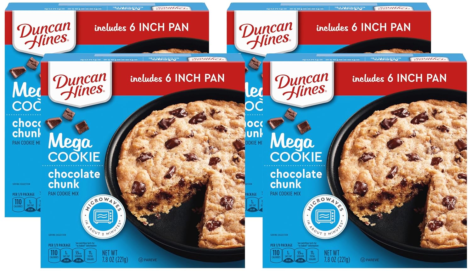 Duncan Hines Mega Cookie Chocolate Chunk Pan Cookie Mix, 7.8 oz (Pack of 4)
