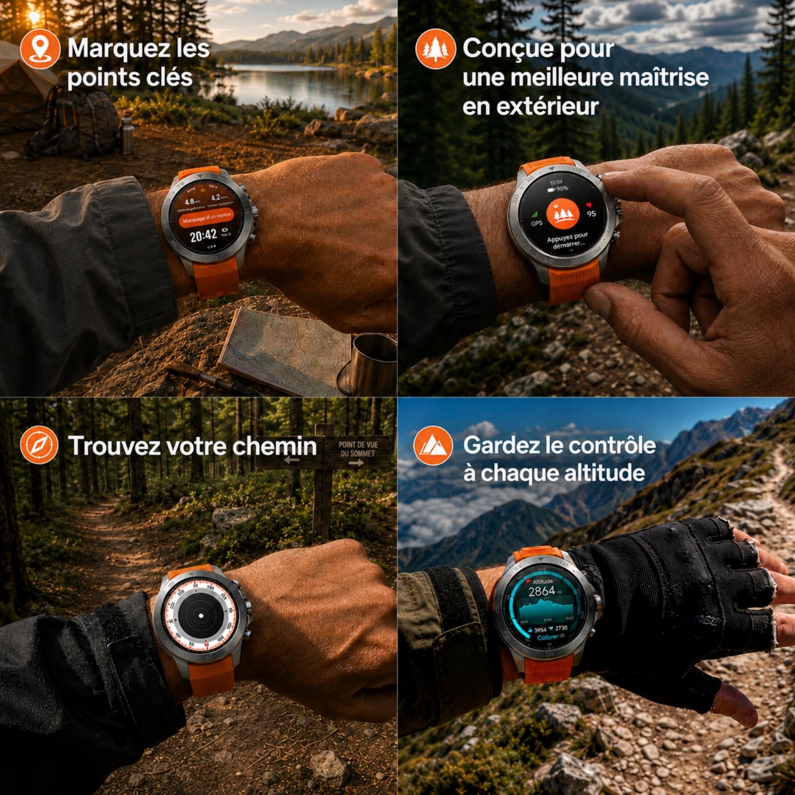 Mibro GS Explorer S Ti Montre GPS d'aventure,boîtier en Titane, Bi-Band GNSS,Carte Hors Ligne, Écran Tactile AMOLED,10 ATM, autonomie 20 Jours, Smartwatch pour la randonnée, l'alpinisme et l'apnée