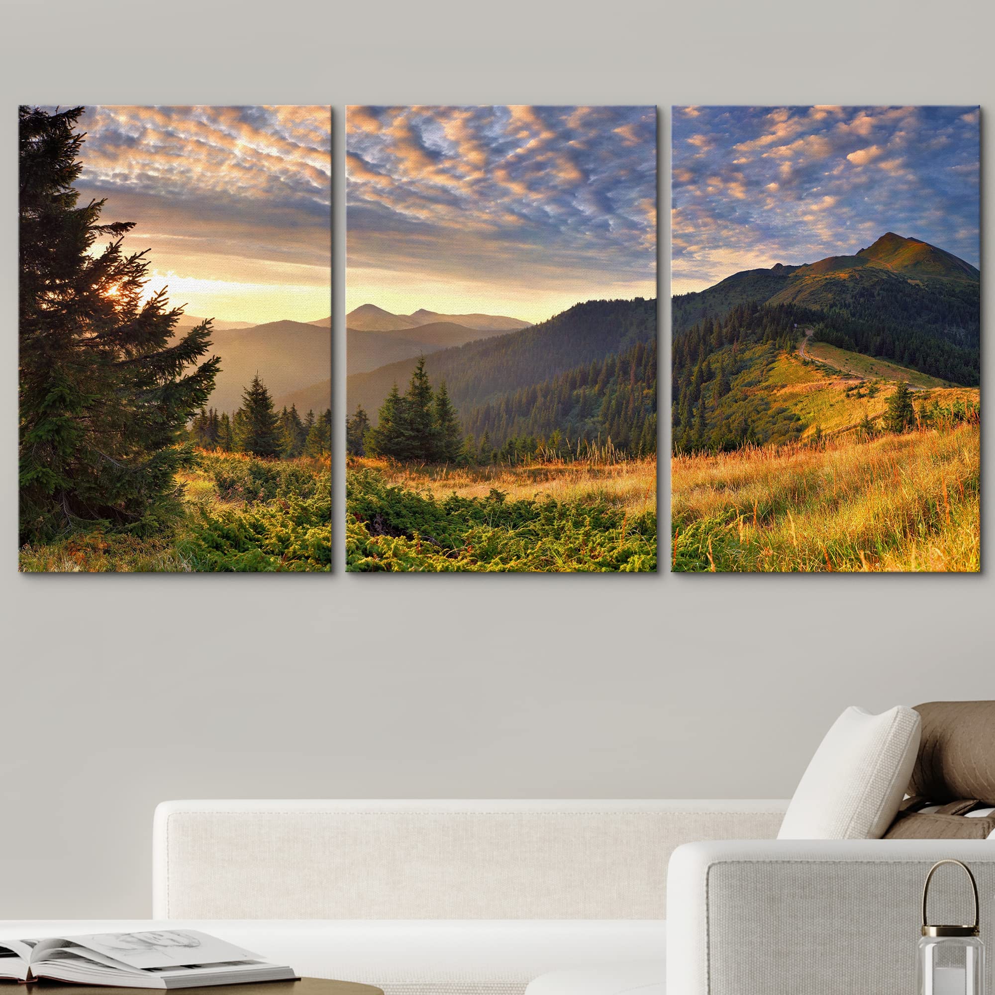 Amazon.com: wall26 Canvas Print Wall Art Set Sunset Over Green