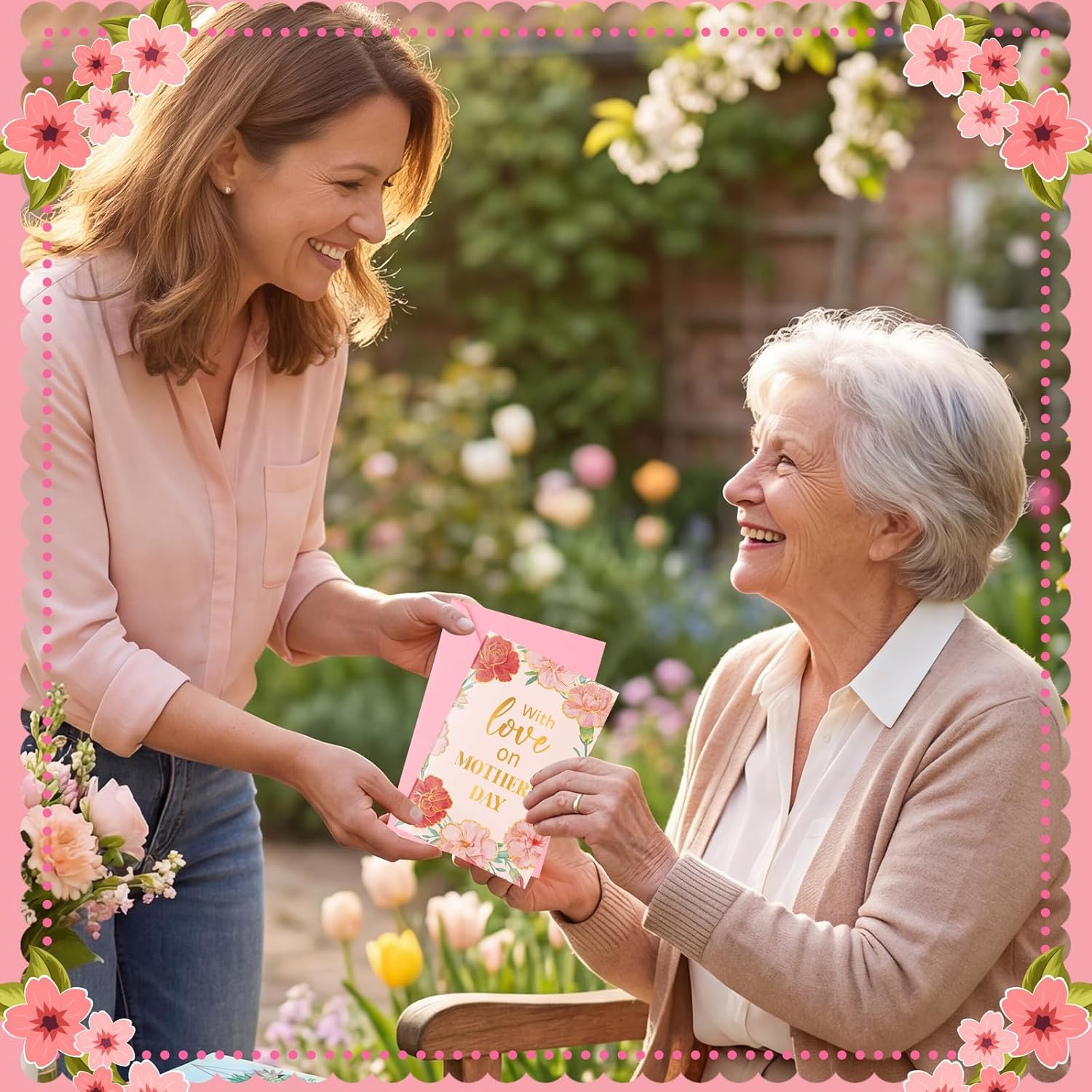 Eaasty 100 Pcs Mothers Day Cards Bulk Gold Foil Greeting Card with Stickers and Envelopes Glitter Floral Holiday Best Wishes Cards for Mother's Day daughter Mom Women