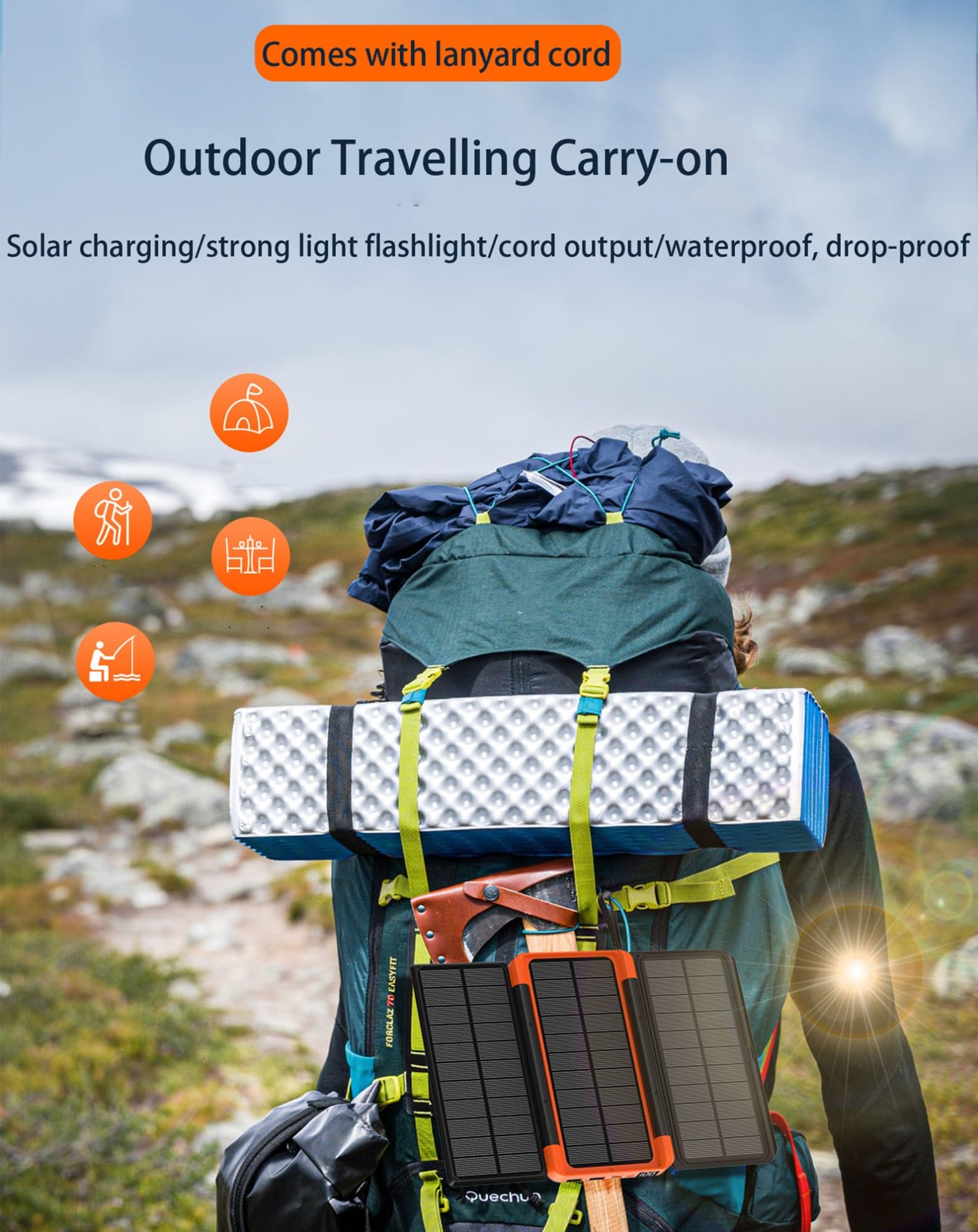 Cargador de energía solar plegable de 7000 mA 18 W, fuente de alimentación de panel solar con 2 salidas USB e iluminación LED, compatible con estación de energía portátil, cargador de batería solar al