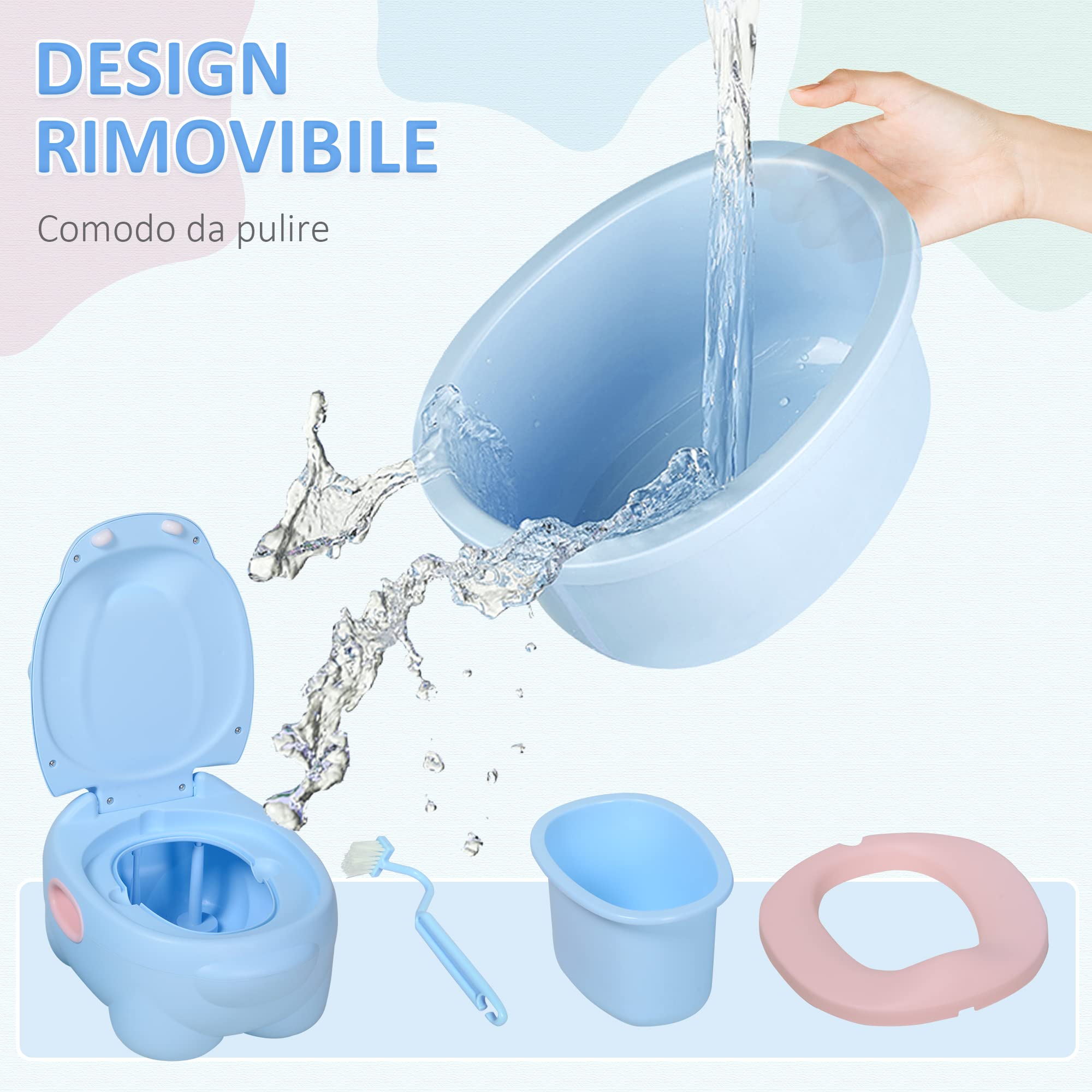 HOMCOM Vasino per Bambini 6 Mesi-48 Mesi Antiscivolo Ippopotamo Blu (40x30x23cm)