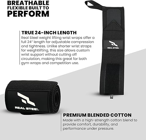 Miniatura 3 de Muñequeras de acero real para levantamiento de pesas, hombres y mujeres, bandas de gimnasio de 24 pulgadas con bucle para el pulgar, correas de