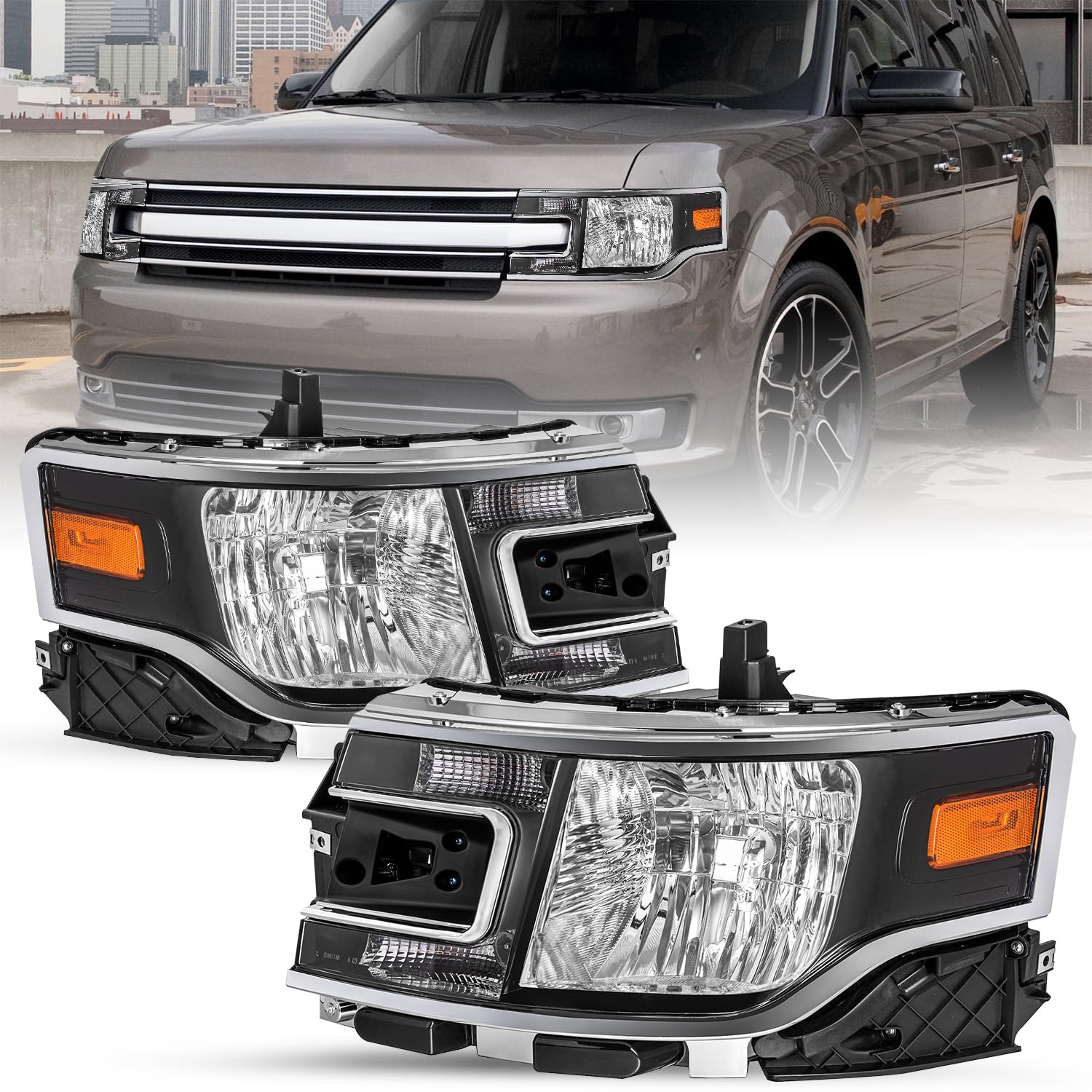 Headlight Assembly for 2013-2019 Ford Flex OE Style Halogen Headlamp Replacement Left Driver& Right Passenger Side