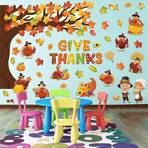 Miniatura 6 de Zonon Juego de 114 tablones de anuncios de Acción de Gracias, árbol de Acción de Gracias, juego de tablón de anuncios religioso de pavo y calabaza