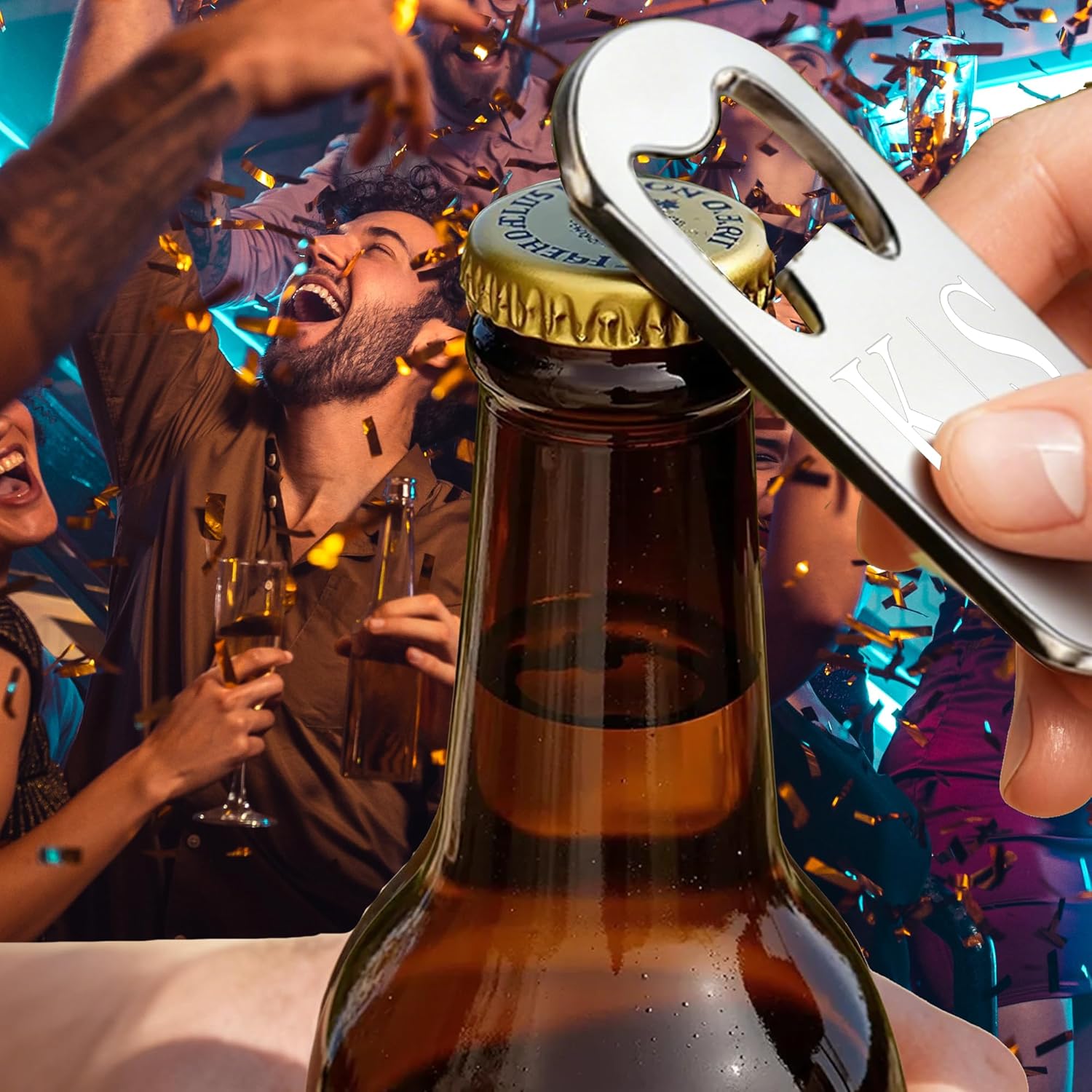 2 in 1 Personalized Bottle Openers Keychains,Pack 5-150 Bulk Custom Metal Keychain with Your Text/Logo/Pattern,Flat Beer Openers Multitools for Wedding Party Favor,Bar,Promotion Gift